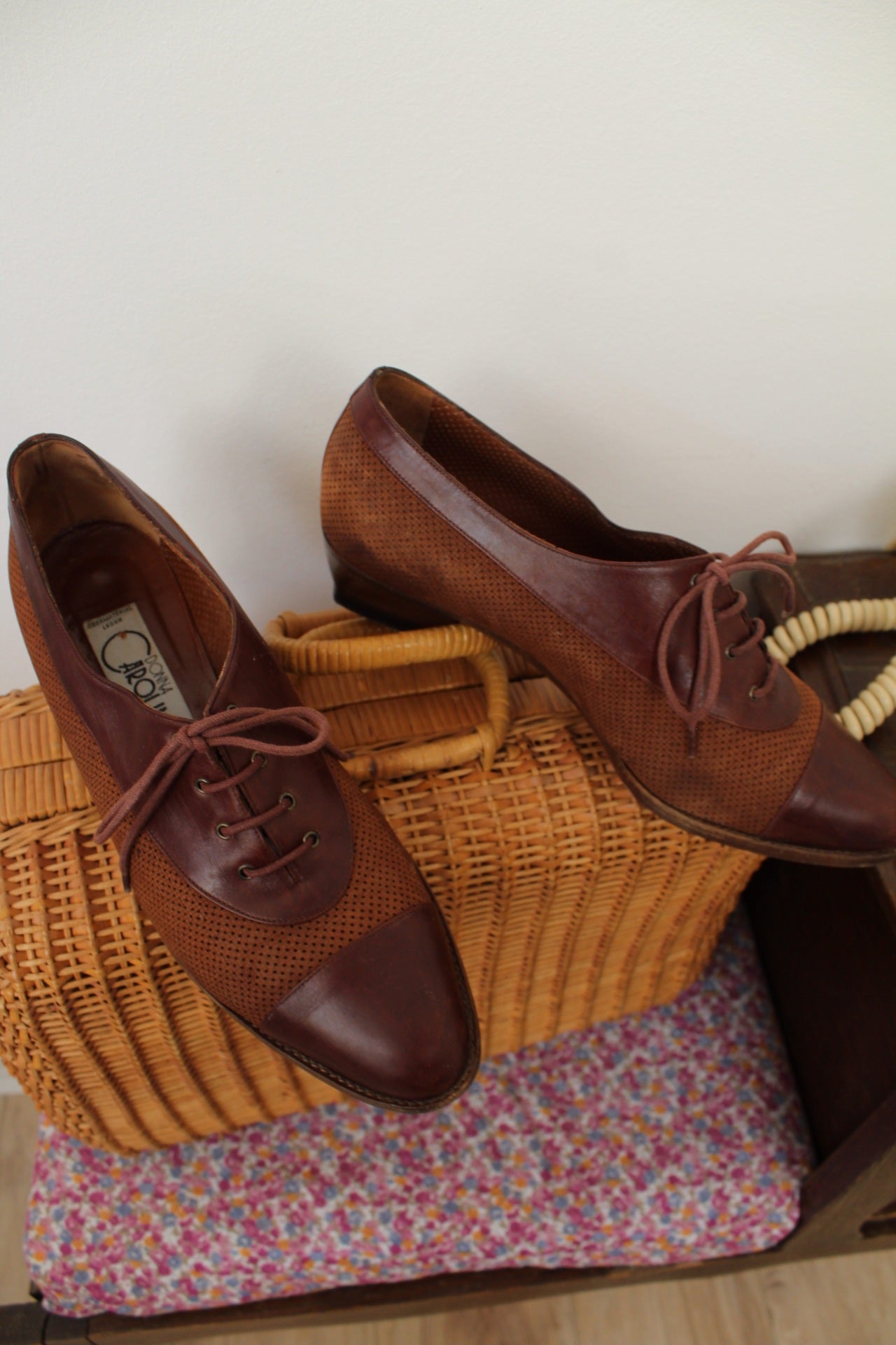 🌸🍒Derbies vintage années 80 marron tout cuir & petit talon bottier - pointure 40🍒🌸