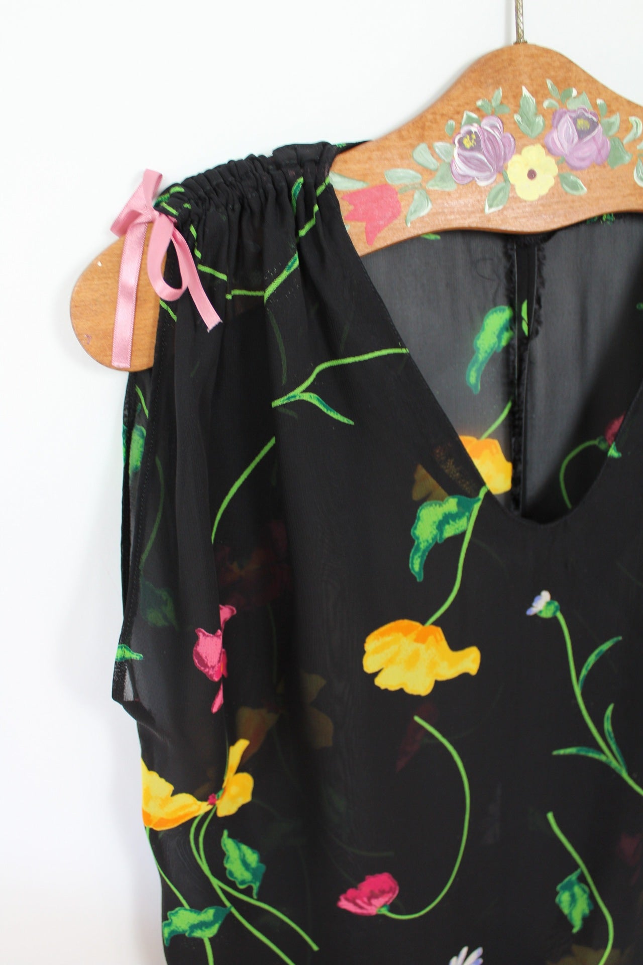 🌸🍒Blouse vintage 90's fait main fleurie - épaules à nouer - Taille 40/42🍒🌸