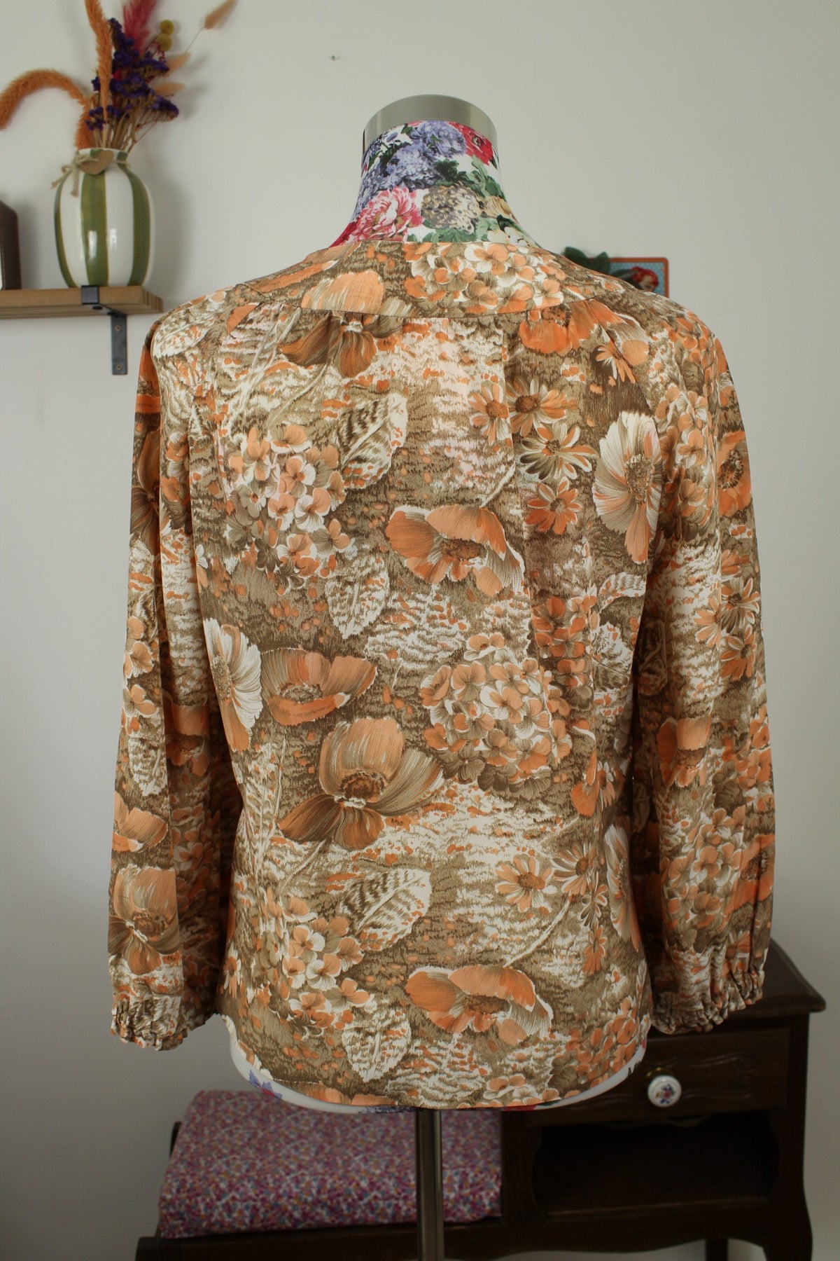 Blouse vintage années 70 esprit tapisserie de fleurs automnales - Taille 38/40