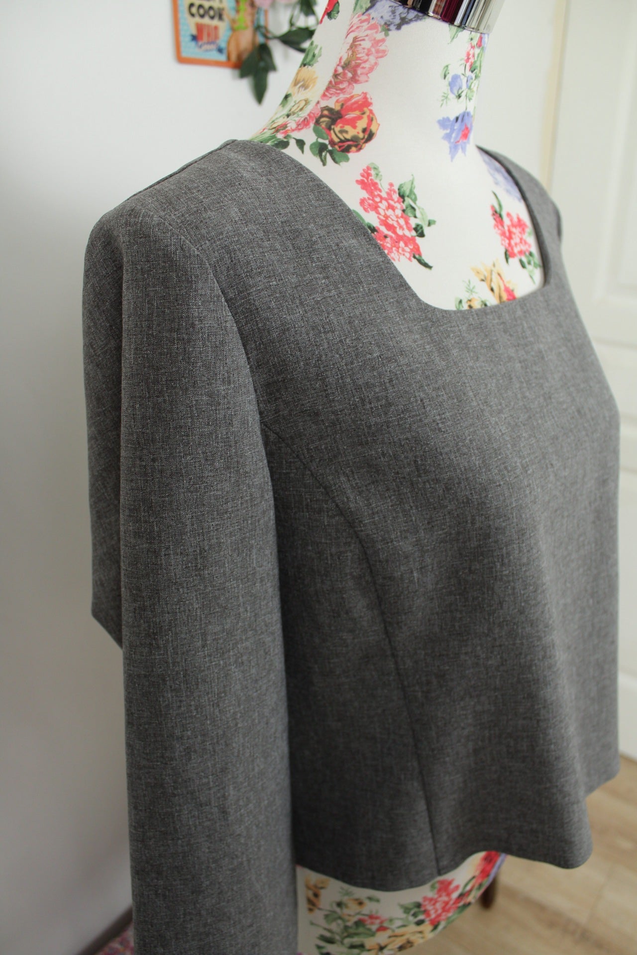 🌸🍒Blouse vintage grise à boutons asymétrique - esprit couture 90s - Taille 40/42 🍒🌸