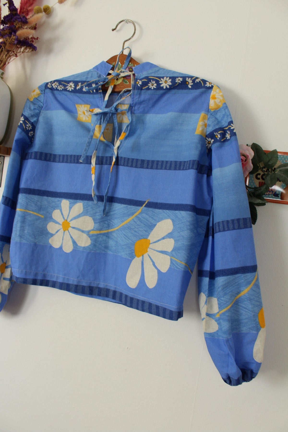 Blouse fleurie vintage années 90 fait main - col à nouer - Taille 38