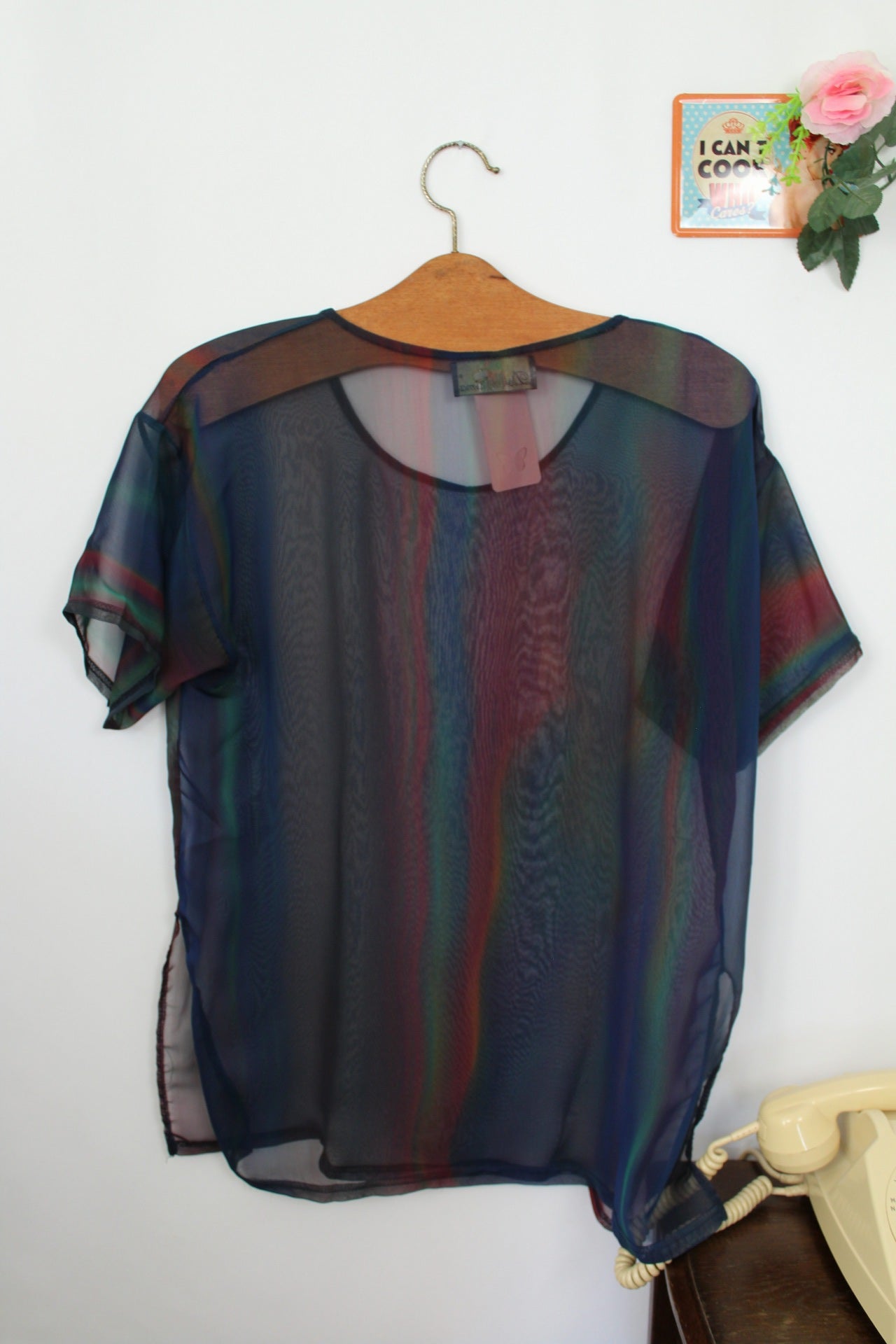 🌸🍒Blouse voile transparent vintage 90's/2000's effet arc-en-ciel - Taille 40/42🍒🌸
