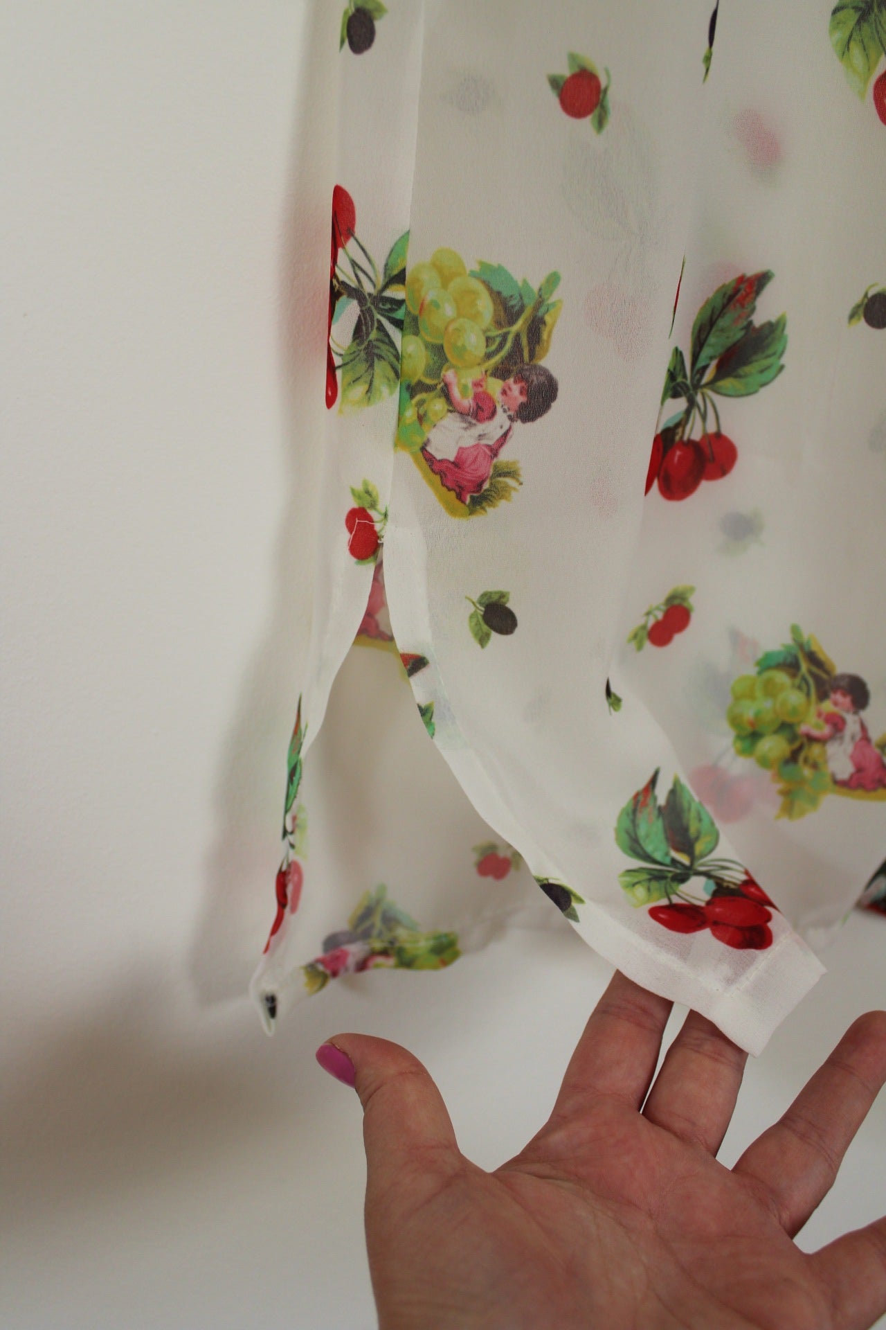 🌸🍒Chemise vintage 80/90's motifs fruits & anges romantique - Taille 38/40🍒🌸