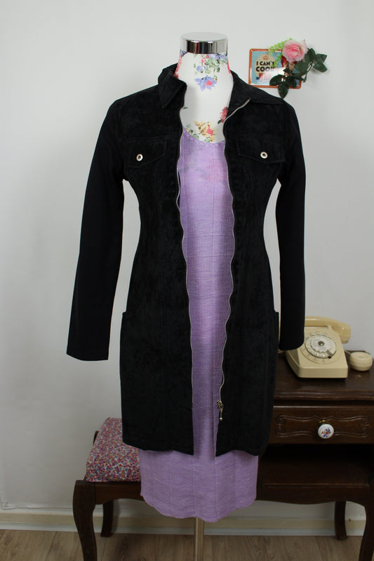 🍒🌸Veste longue vintage 90s/2000s effet daim noir - Scenic made in France - Taille 4/36