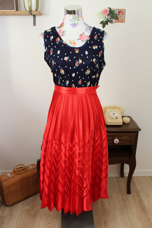 🌸🍒Débardeur côtelé vintage années 90 pois & fleurs - Taille 40/42🍒🌸