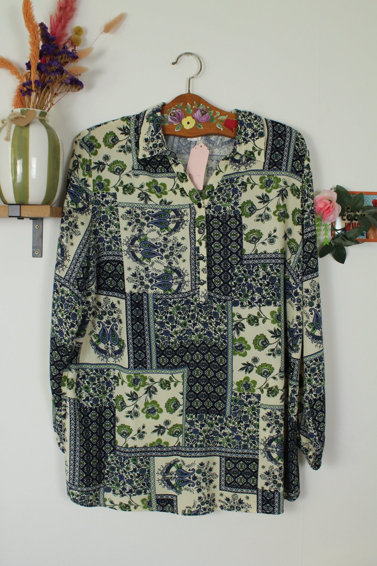 Blouse imprimée patchwork bohème chic - coton made in Vietnam - Taille 44/46