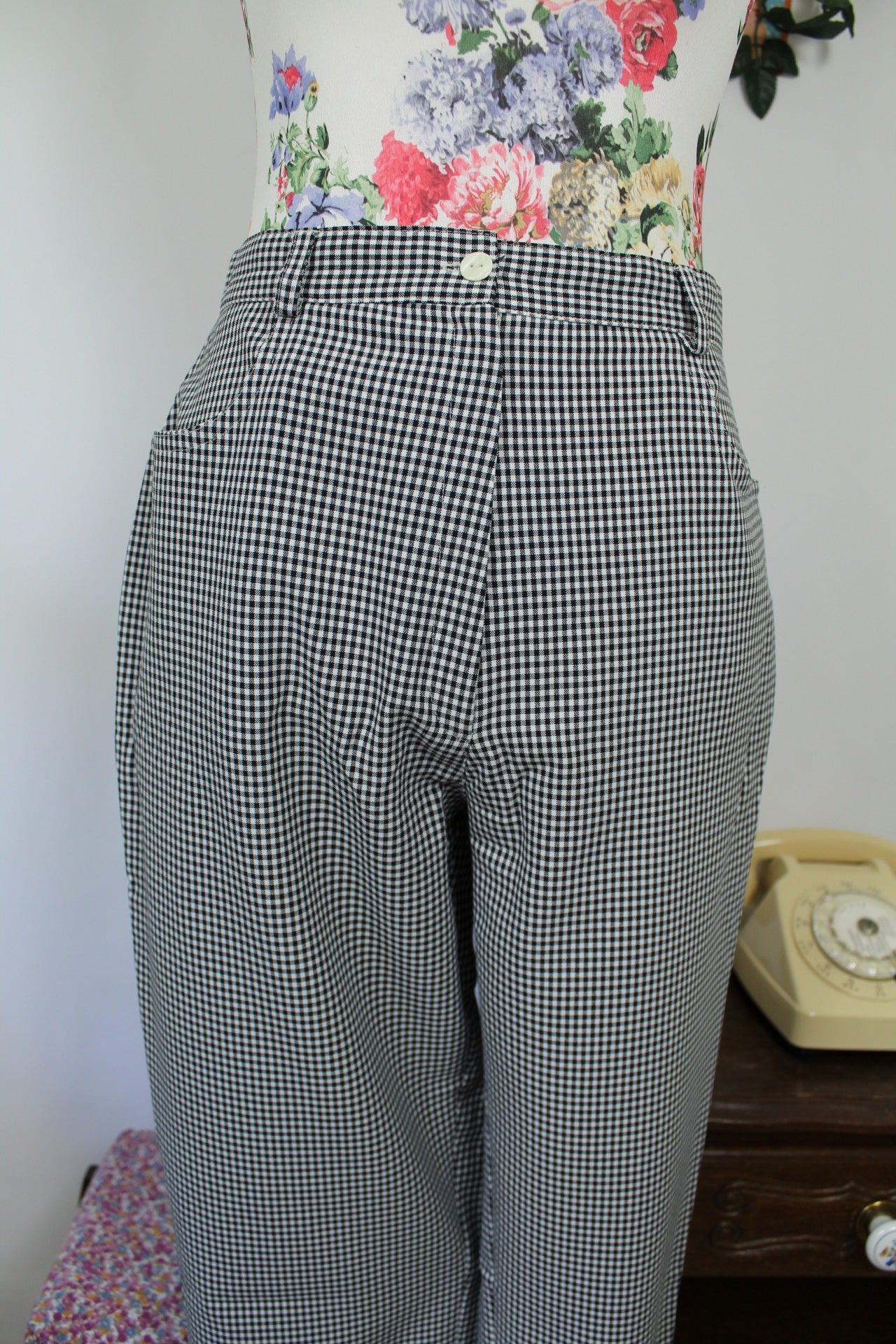 🌸🍒Pantalon vintage 90's vichy carreaux noirs & blancs skinny - Taille 38🍒🌸