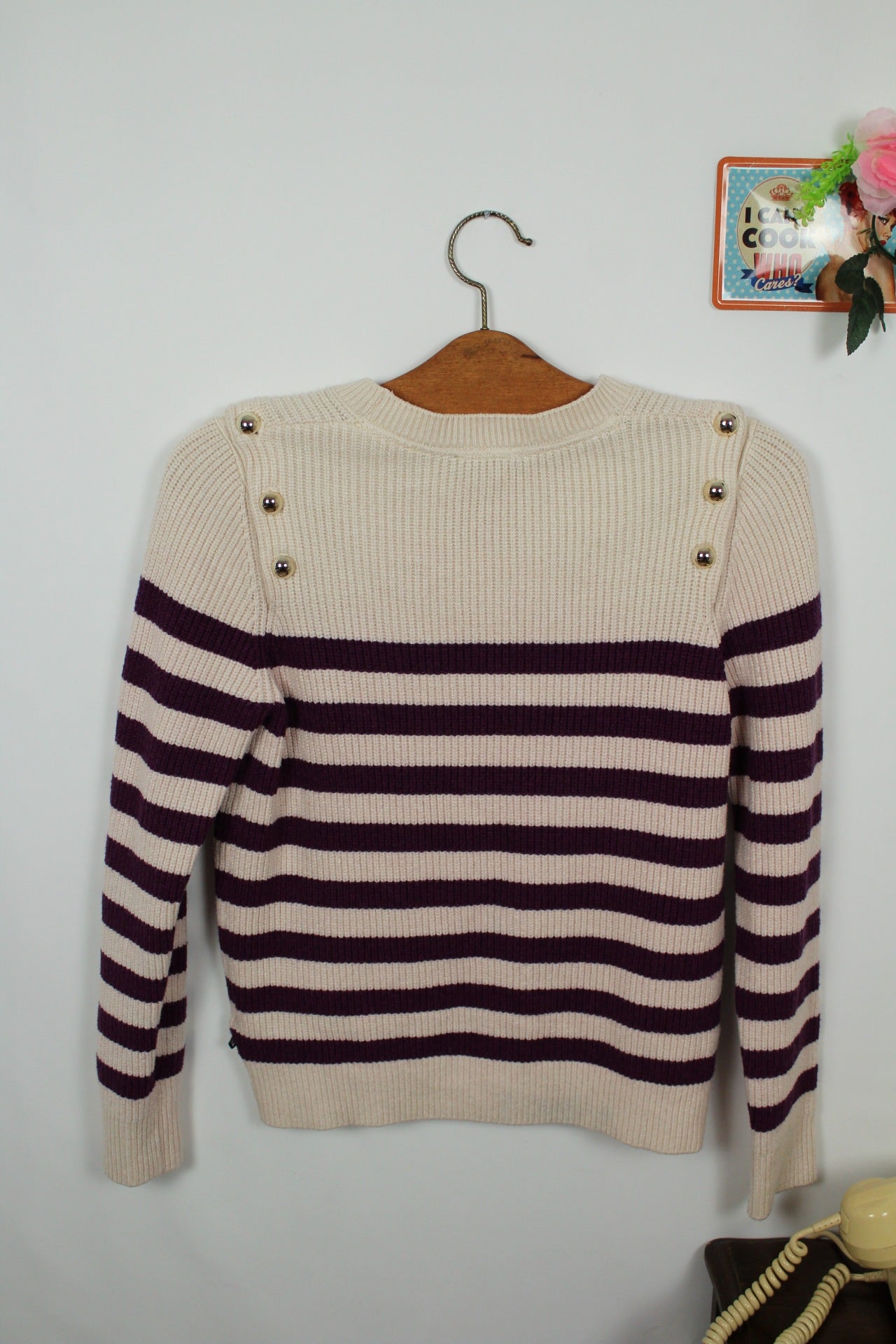 🌸🍒Pull marinière crème & violet - boutons dorés - Le Temps des Cerises 🍒🌸