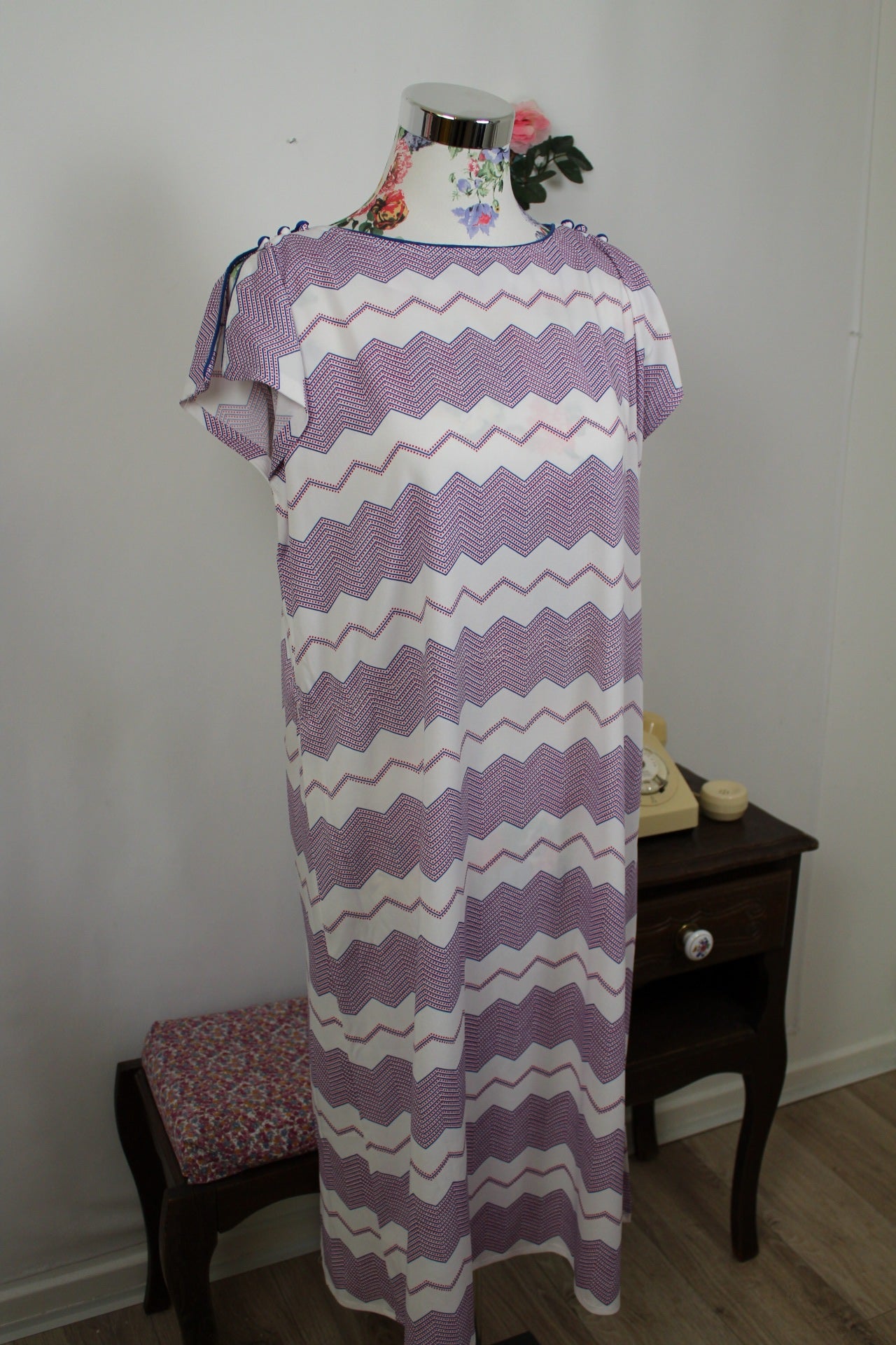 🌸🍒Robe vintage 60/70's manches papillons - zig zag psyché chic à la française - Taille 42/44🍒🌸