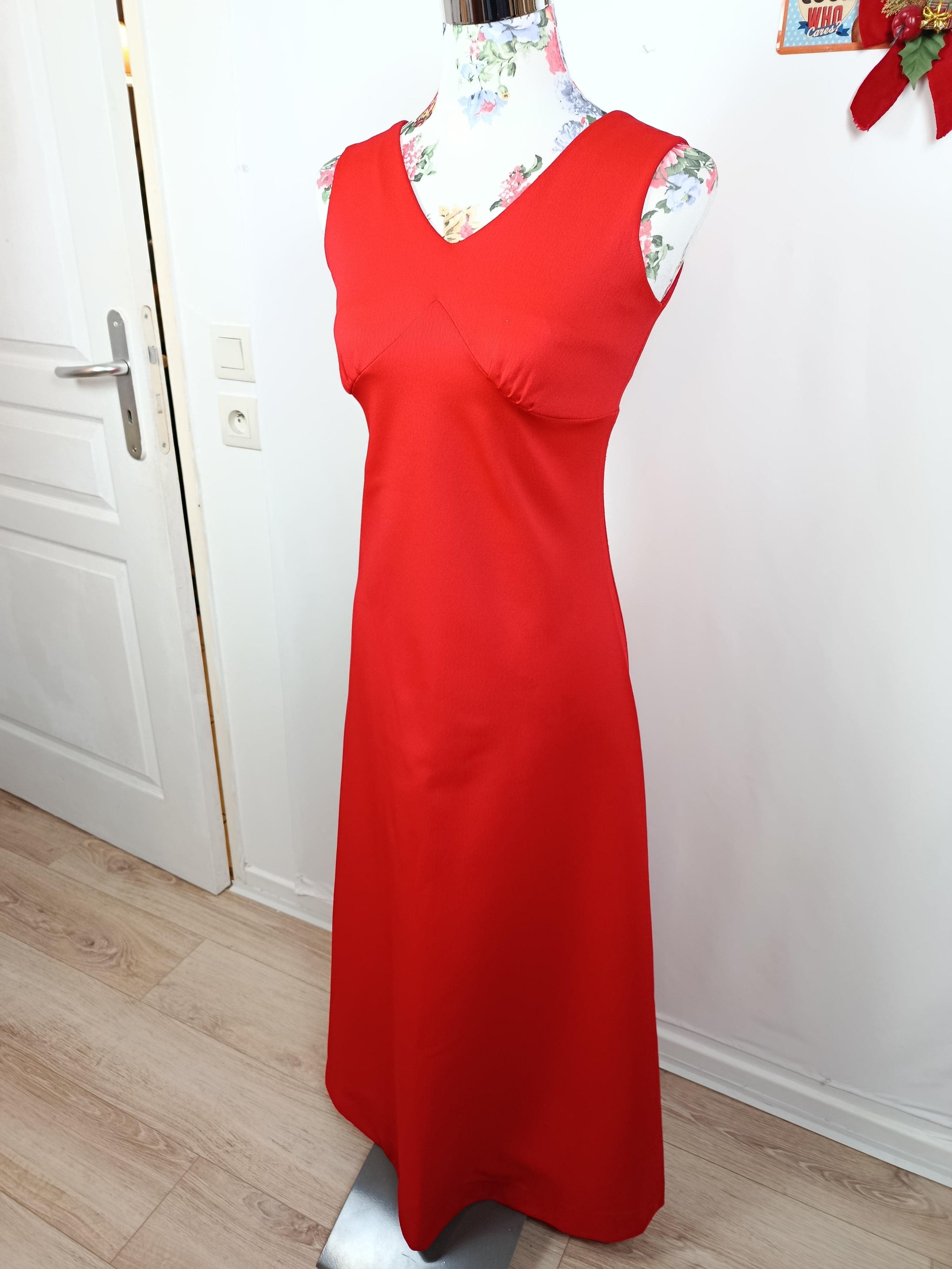 ✨Robe longue rouge vintage 90's - matière épaisse & coupe élégante - Tergal✨