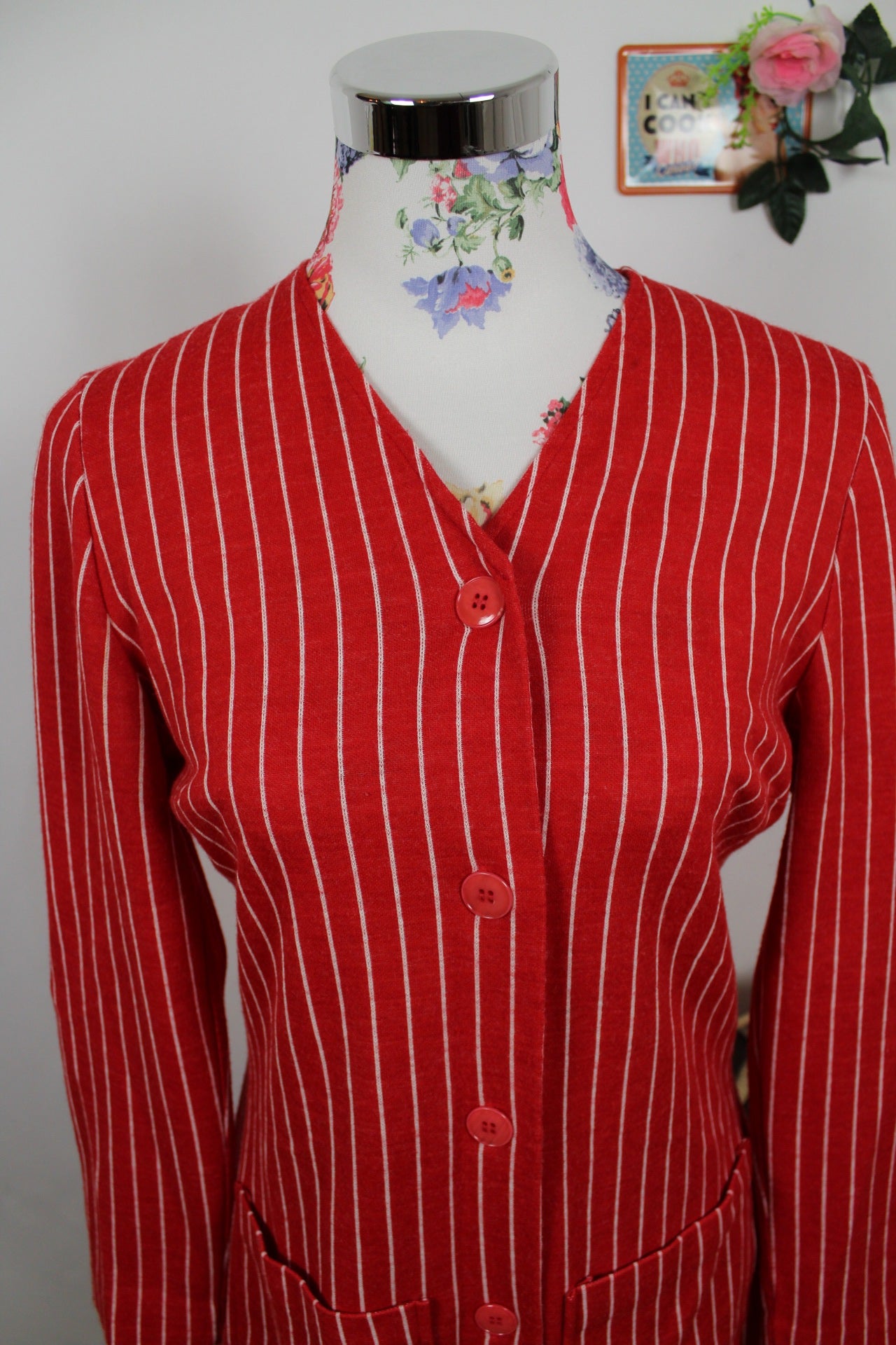 🍒🌸Cardigan romantique vintage rayé rouge années 80 - Taille 36🌸🍒