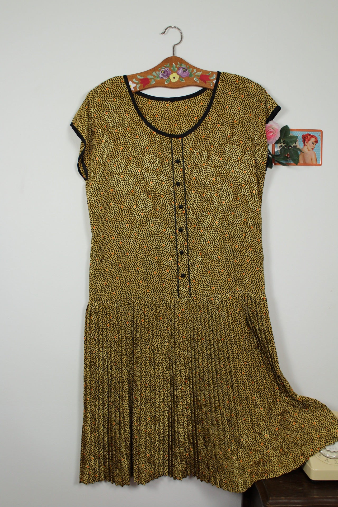 🌸🍒Robe vintage 80's petites fleurs & fleurs satinées jacquard - T.40/42🍒🌸