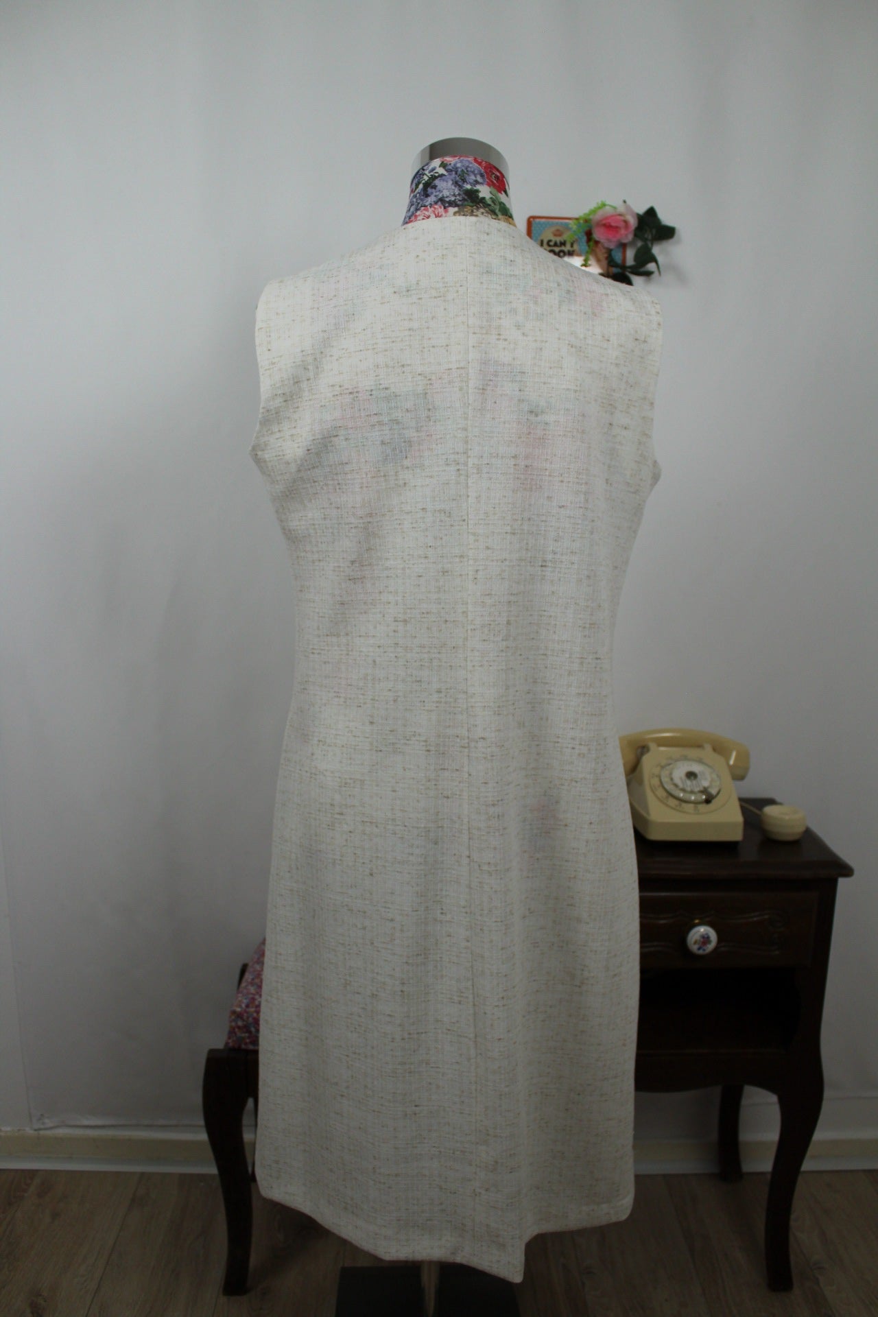 🍒🌸Robe vintage 80s crème chinée en lin - Taille 40🌸🍒