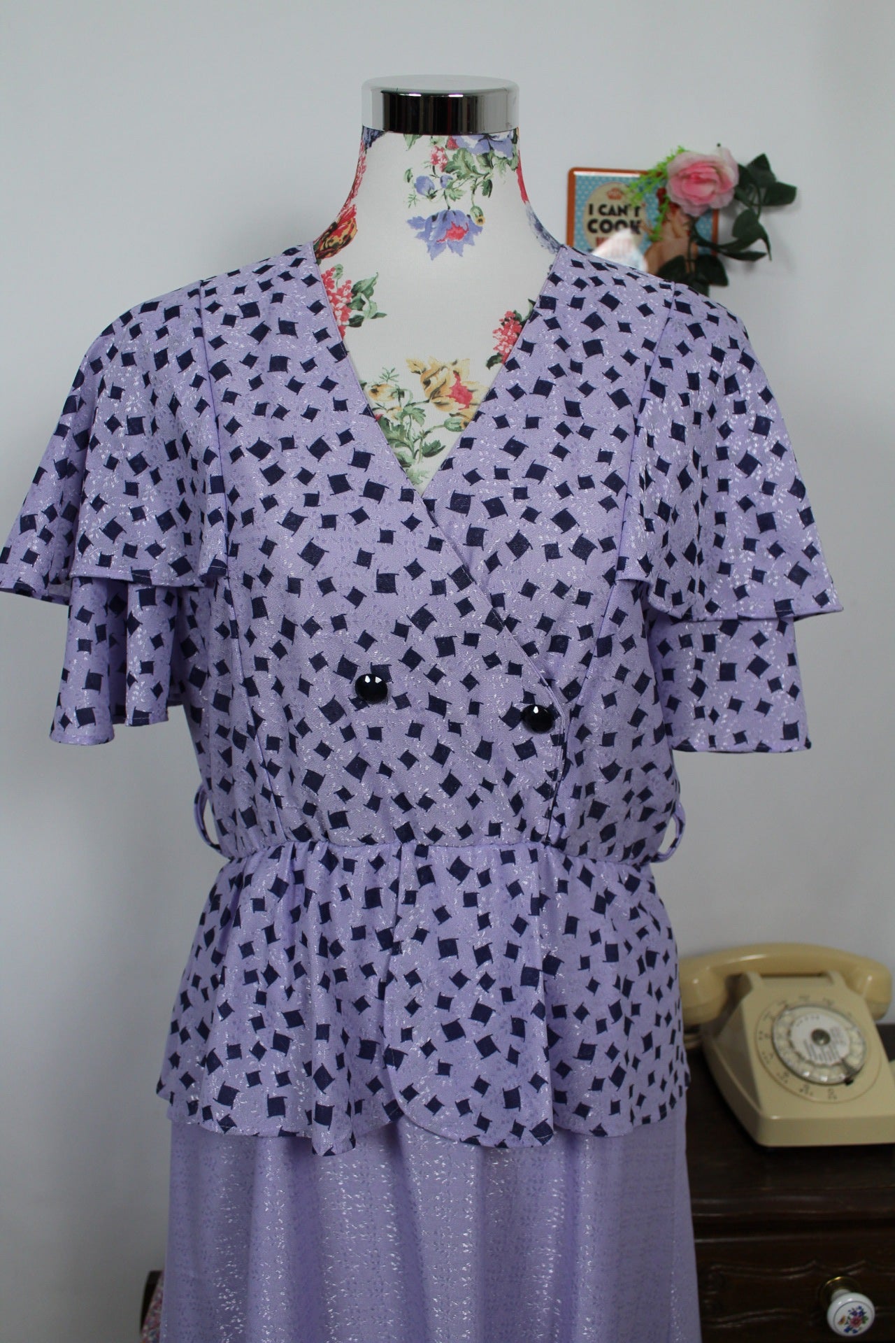 🌸🍒Robe vintage 80's Shiny Paris - lilas satiné & volants romantiques - Taille 38/40🍒🌸