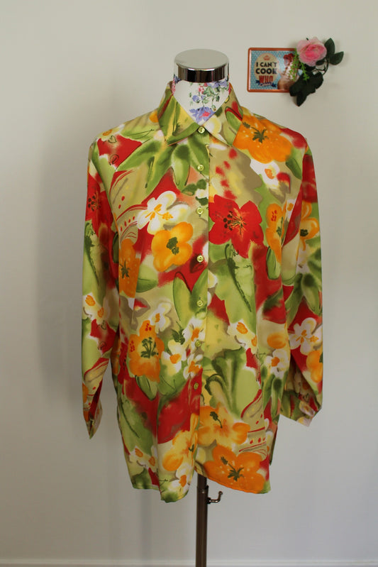 🌸Chemise vintage 90's ultra colorée Mikava - fleurs en aquarelle - Taille 40/42🍒