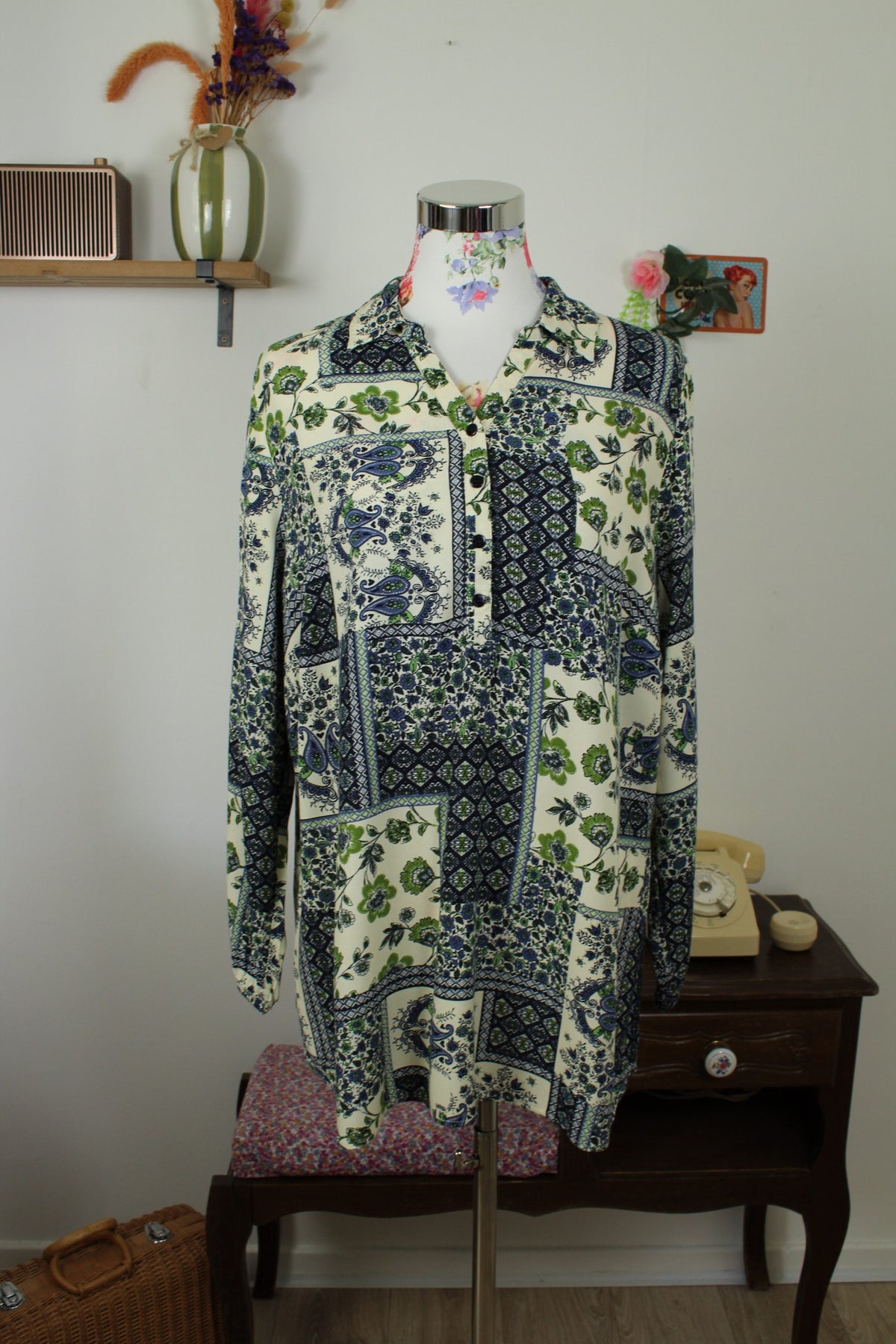 Blouse imprimée patchwork bohème chic - coton made in Vietnam - Taille 44/46
