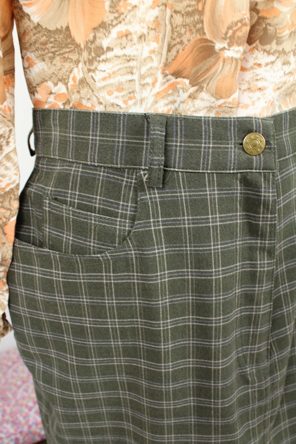 Jupe vintage années 90 à carreaux tartan vert foncé Chassé Croisé - Taille 38