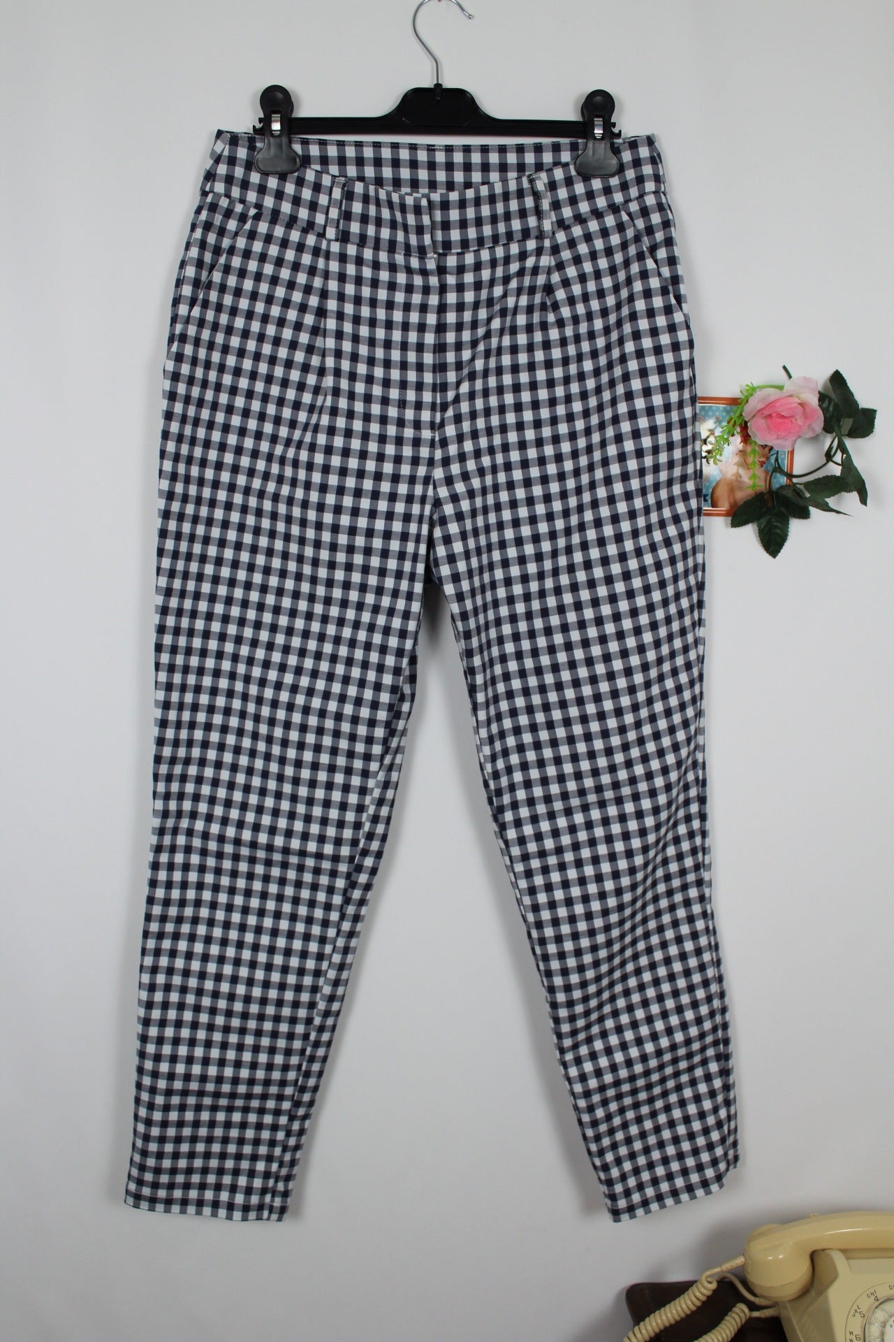🌸🍒Pantalon à petits carreaux blanc & marine - Naf Naf - Taille 38🍒🌸