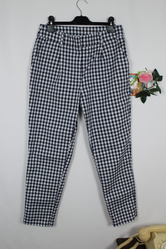 🌸🍒Pantalon à petits carreaux blanc & marine - Naf Naf - Taille 38🍒🌸