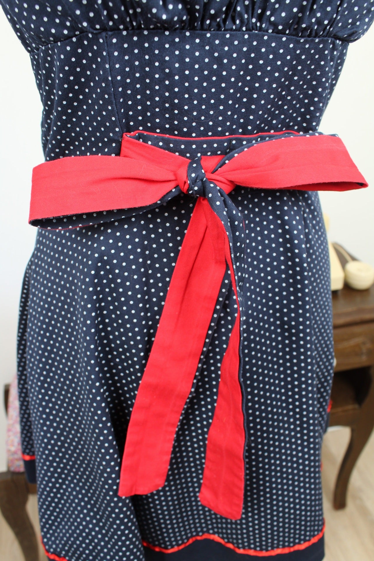 🌸🍒Robe à pois style rockabilly/pin-up nœud rouge - made in Italy - Taille 36🍒🌸