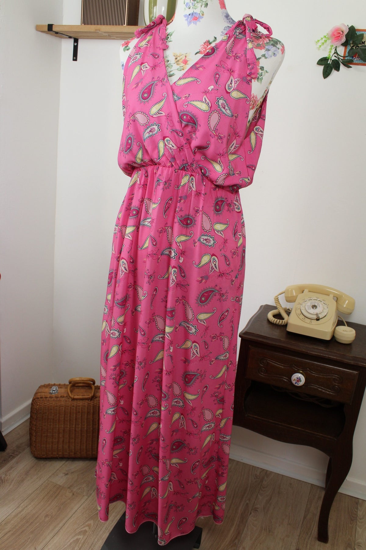 Robe longue fluide rose pep's motifs paisley - made in Italy - Taille 40