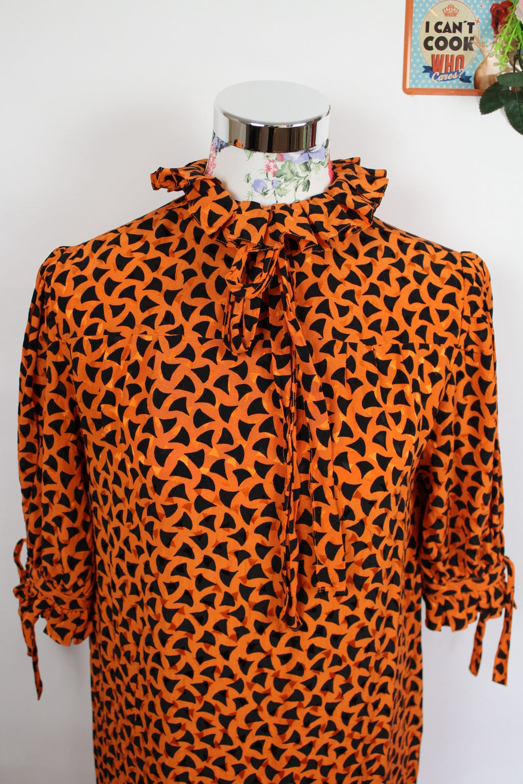 🌸Robe longue vintage 100% soie 70s - orange vif 🍒