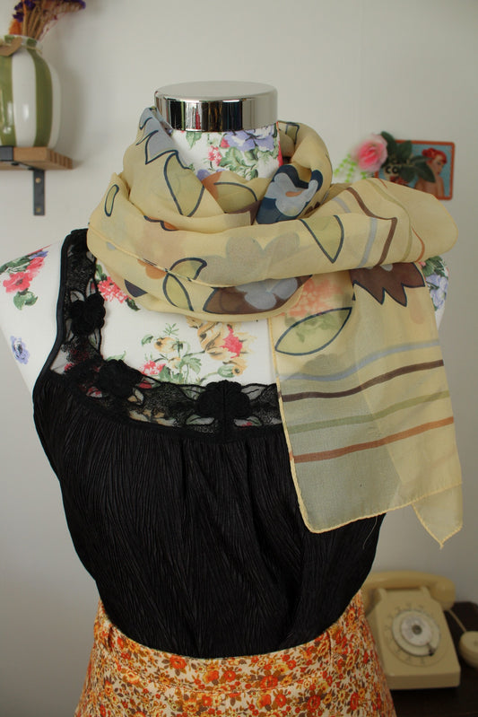 🌸🍒Foulard vintage années 80/90 fleurs géométriques XXL🍒🌸