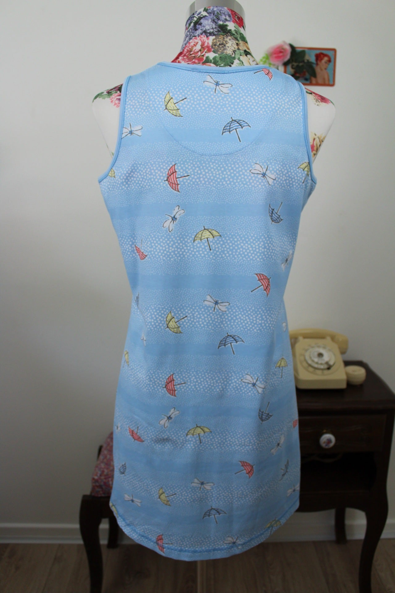 🌸🍒Robe d'été motifs libellules & parasols style plage rétro - Taille 38🍒🌸