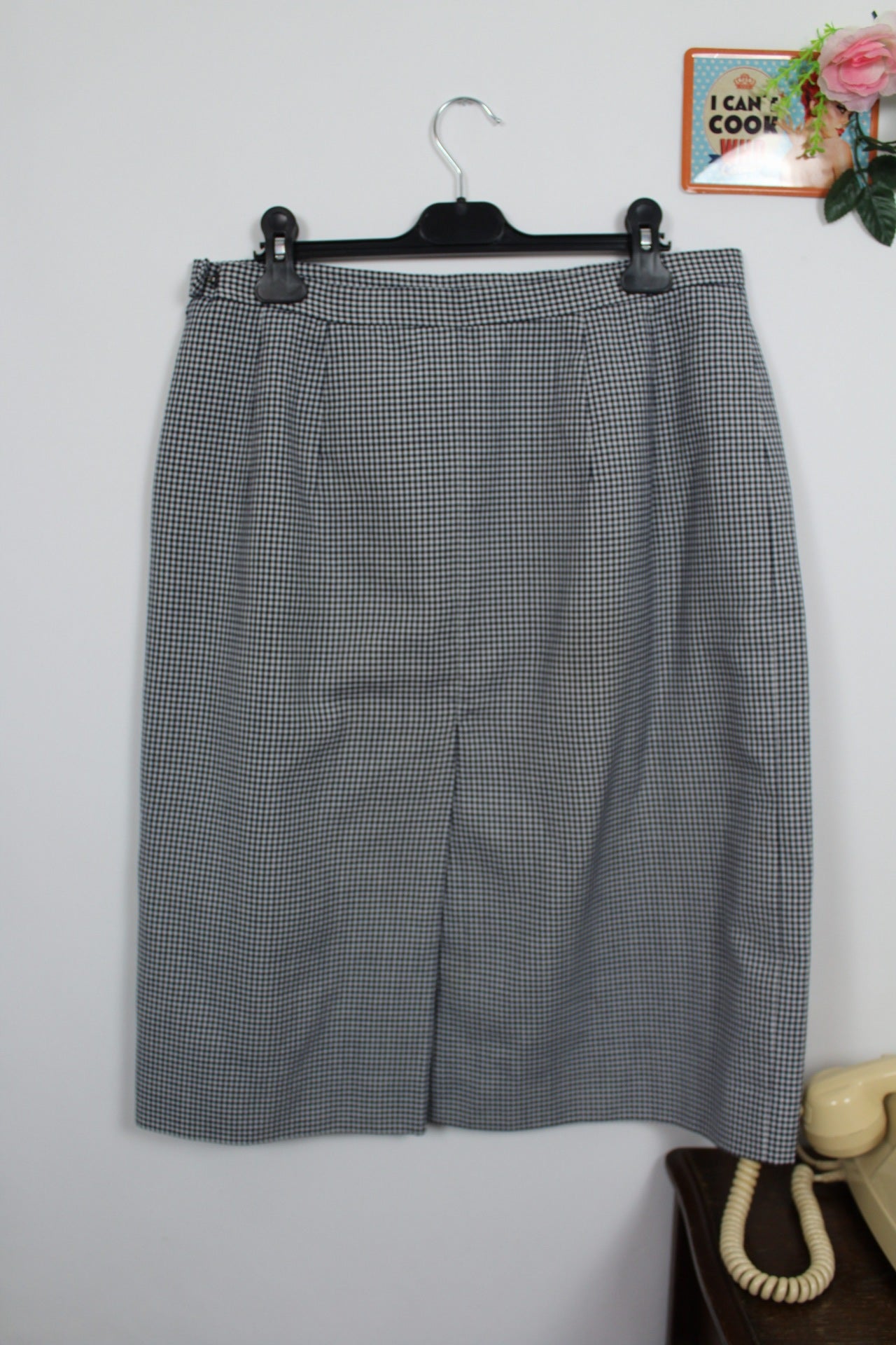 🌸🍒Jupe vintage 80's à carreaux vichy marine & blanc - Taille 42🍒🌸