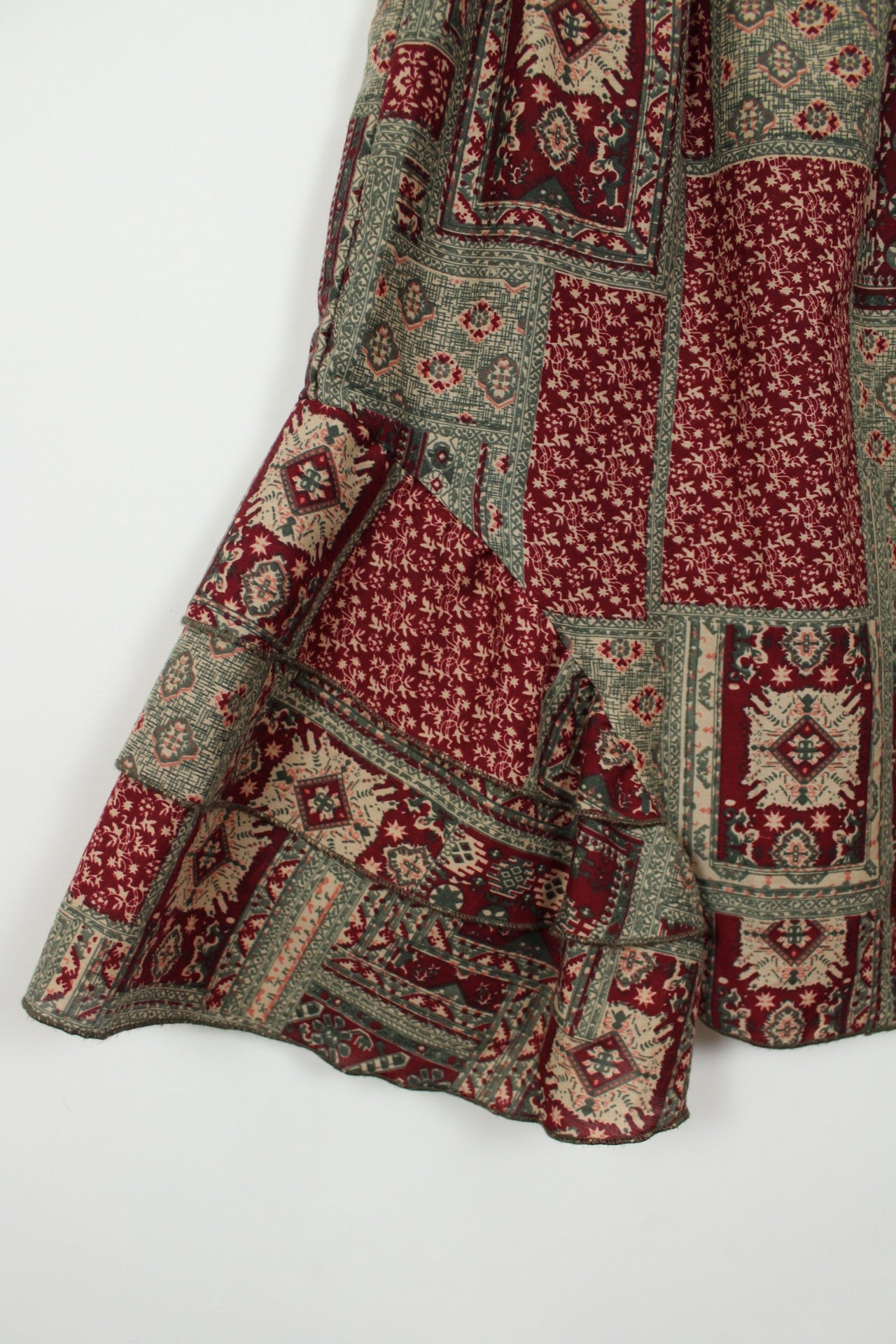 🌸🍒Jupe Agathe Velmont volantée motifs géométriques & fleurs style bohème - Taille 40/42🍒🌸