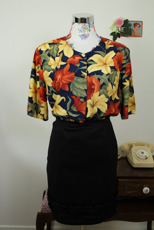 🌸🍒Chemise vintage 90's fleurs de Lys XXL tons chauds - Taille 38/40🍒🌸