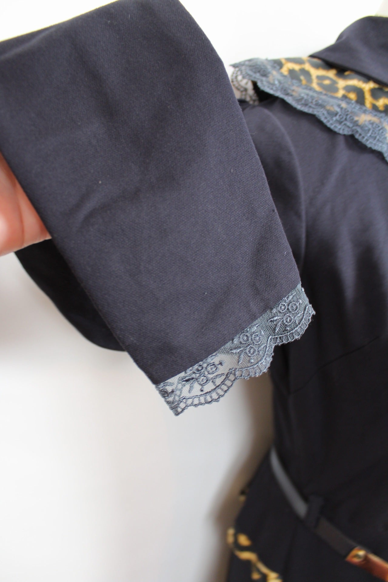 🌸Robe noire longue vintage 80's - empiècements léopard & dentelle - couture chic🍒