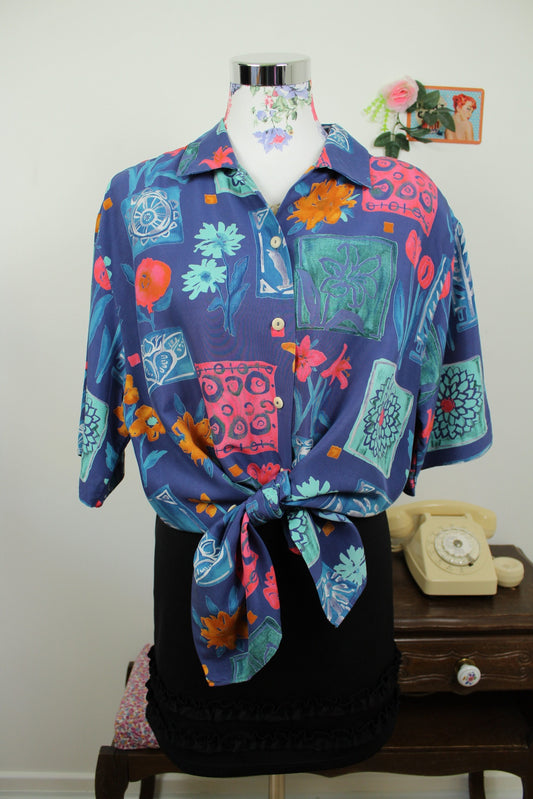 🌸🍒Chemise vintage 90's summer vibes patchwork de fleurs - Taille 42/44🍒🌸