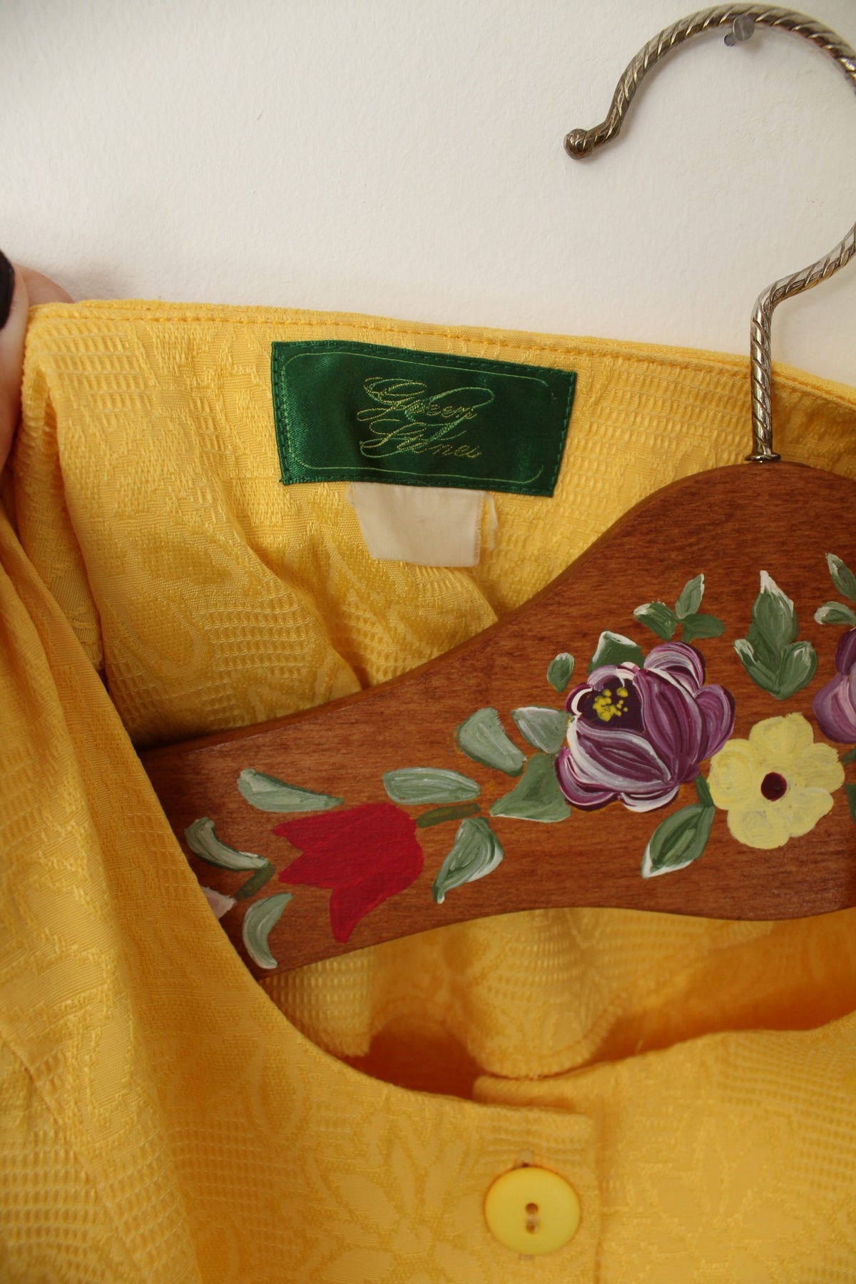 🌸🍒 Ensemble jupe + blouse vintage années 80 tissu texturé jacquard fleuri jaune - Taille 38/40🍒🌸