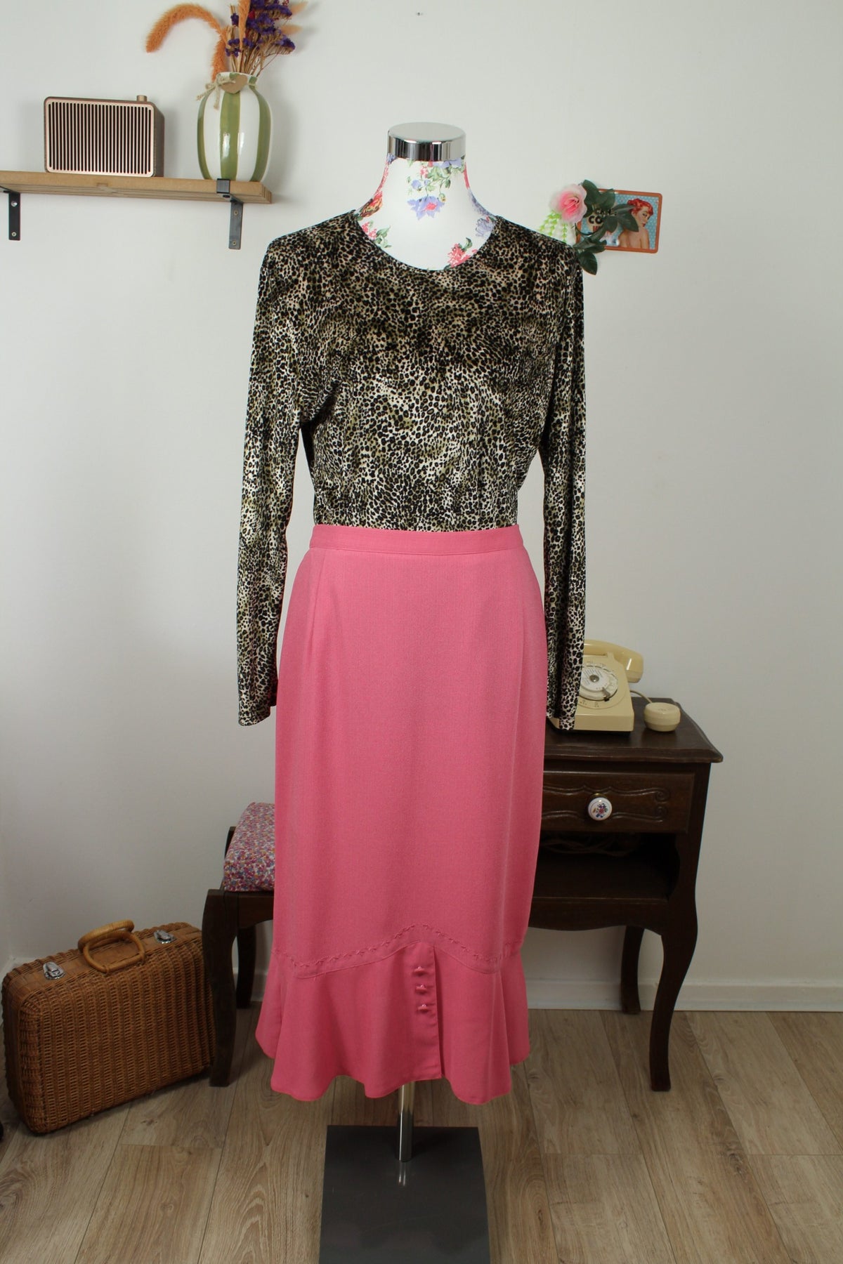 Blouse léopard vintage années 90 en velours - pin-up/rockabilly - Taille 38/40