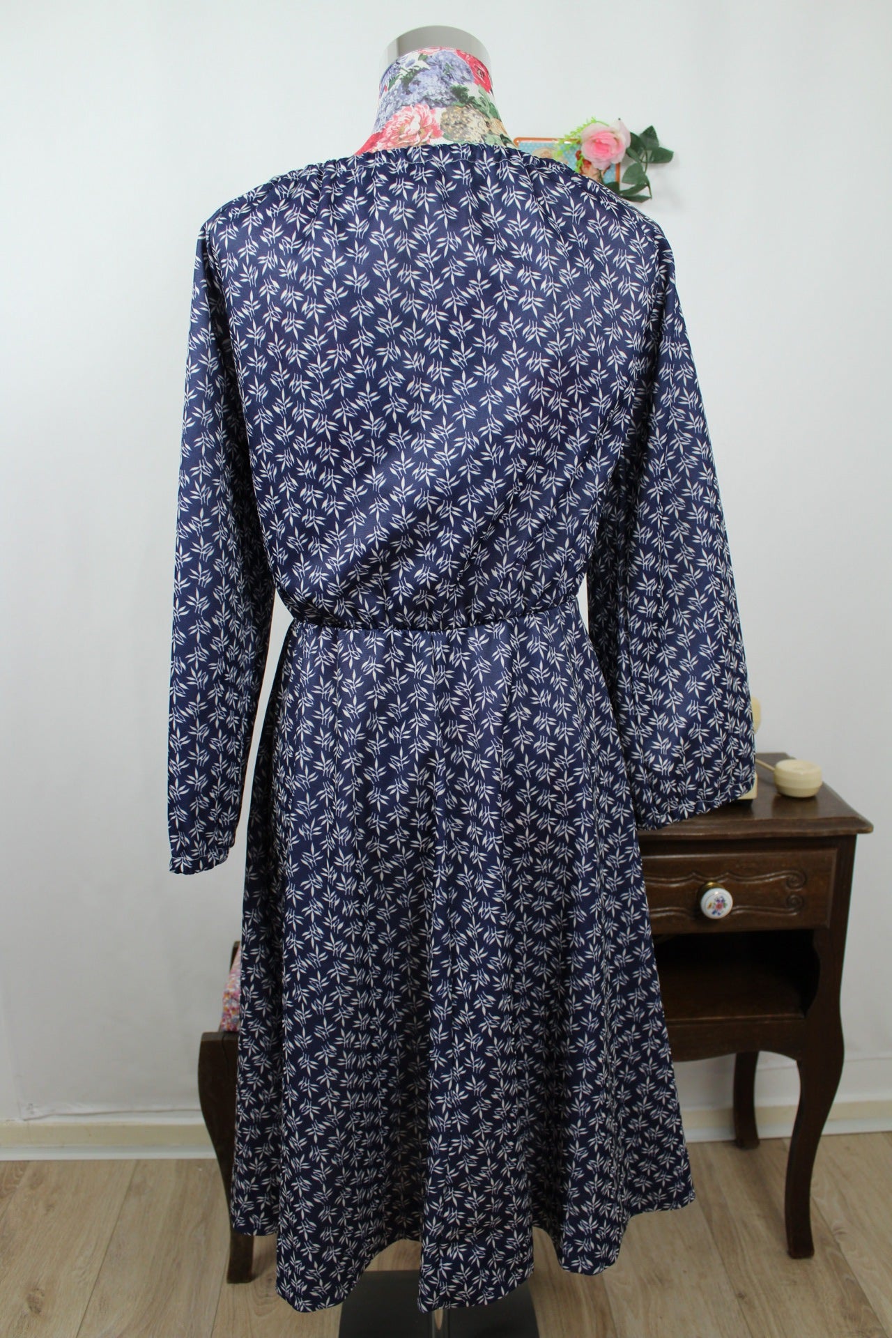 🌸🍒Robe vintage 70/80s romantique bohème - bleu marine & manches larges - Taille 38/40🍒🌸