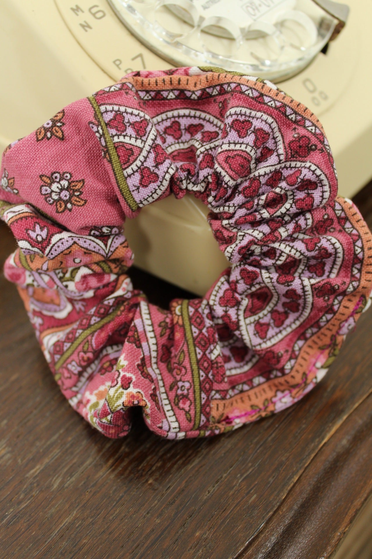 🎀Chouchou vintage rose poudré foncé années 70/80s floral romantique🎀