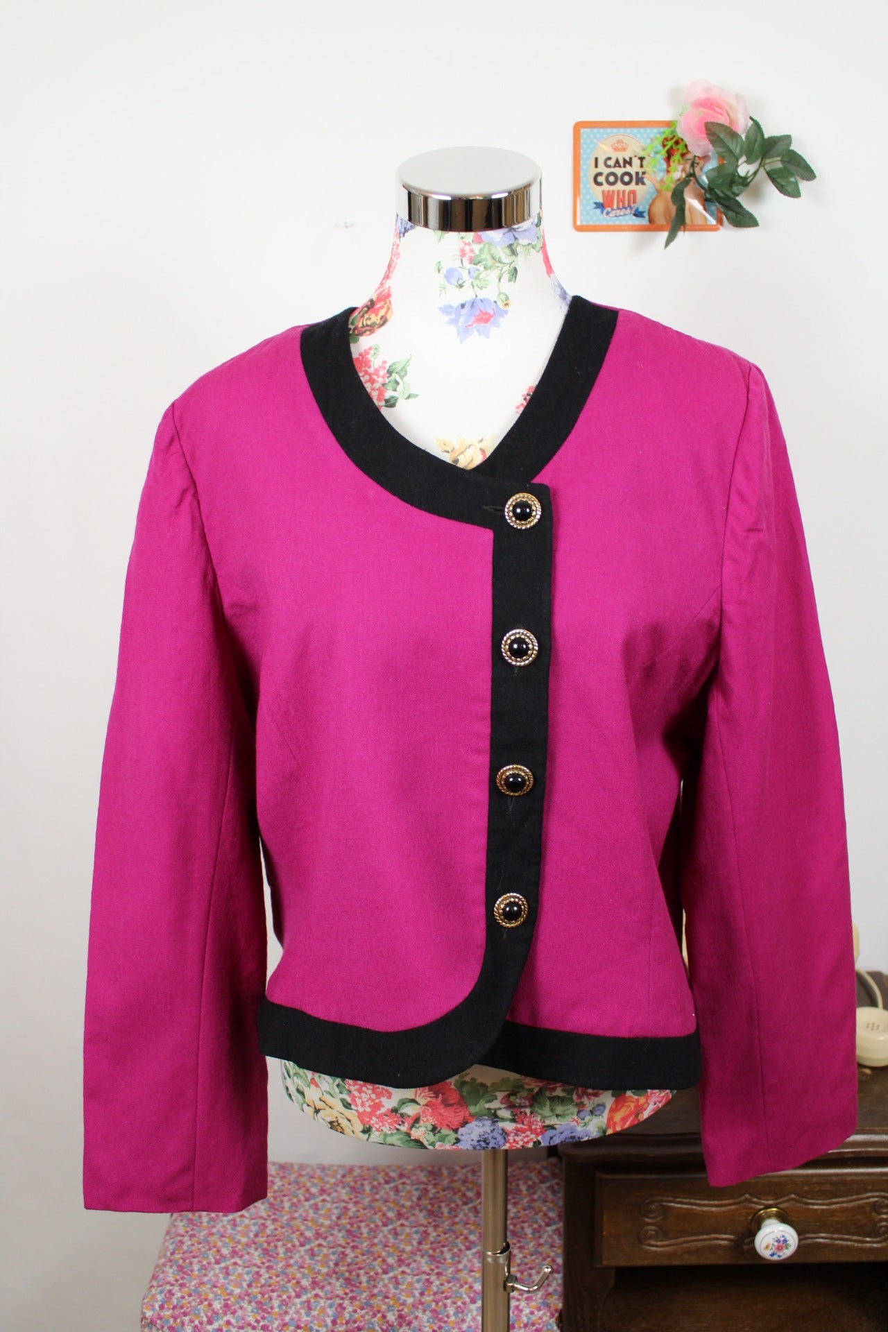 🌸🍒Veste vintage 80's pure laine woolmark fuchsia - made in France Coïncidence - Taille 38/40🍒🌸