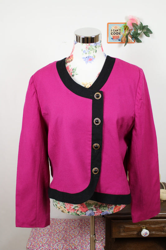 🌸🍒Veste vintage 80's pure laine woolmark fuchsia - made in France Coïncidence - Taille 38/40🍒🌸