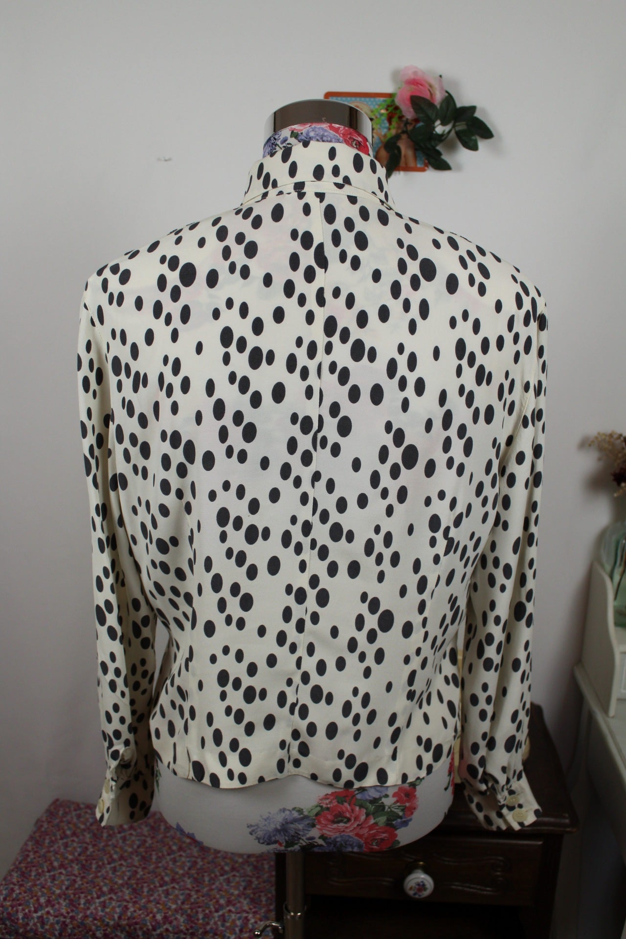 🌸🍒Chemise vintage Betty Barclay 80/90's - blanc écru & pois noir - Taille 40/42🍒🌸