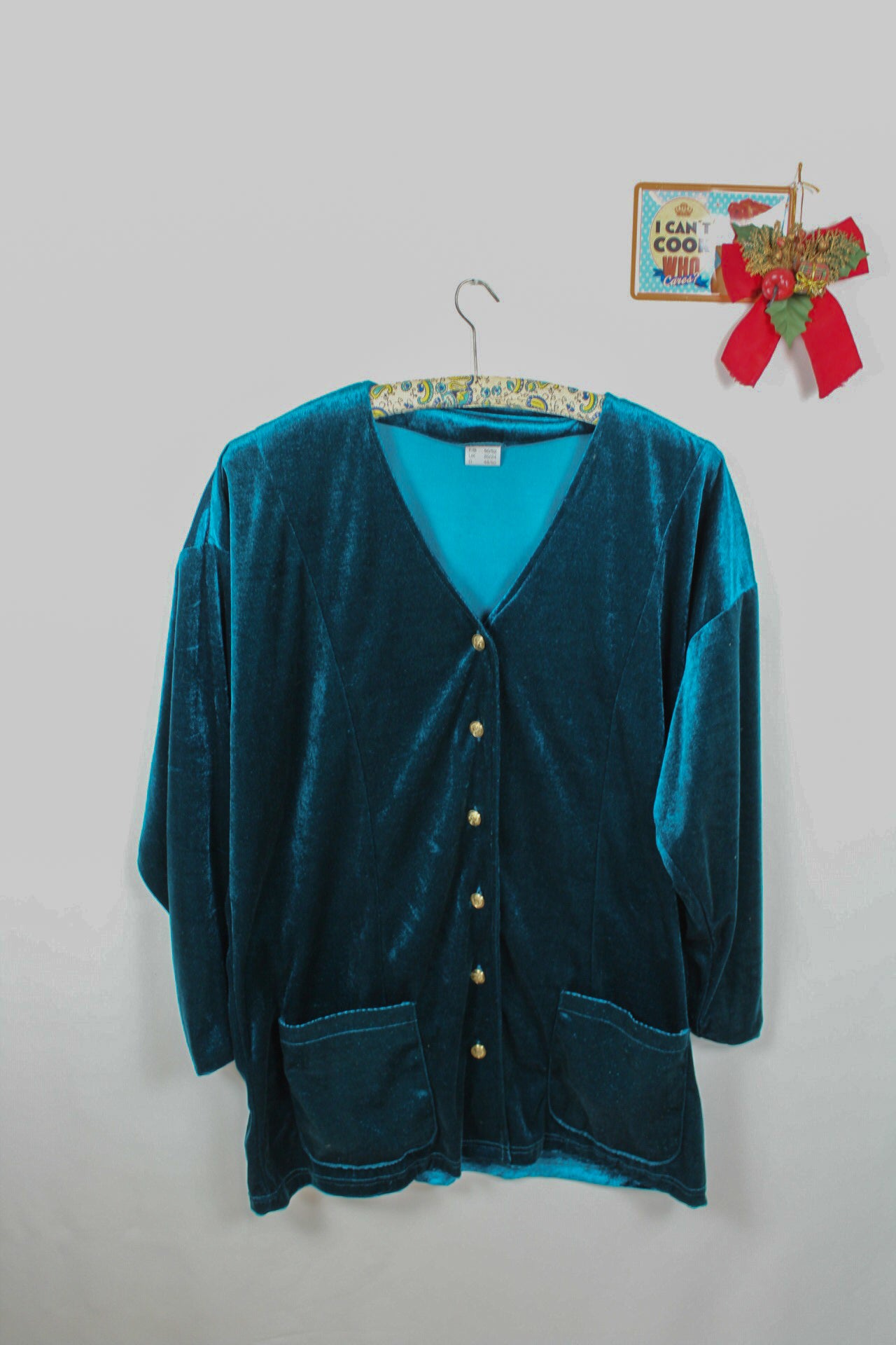 ✨Cardigan en velours émeraude vintage 80/90's - boutons couronnes dorés✨