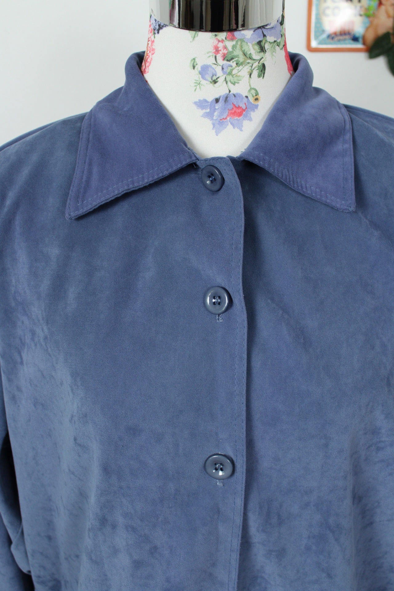 🌸🍒Veste bleue vintage 80/90s effet daim - col chemise - Taille 40/42🍒🌸