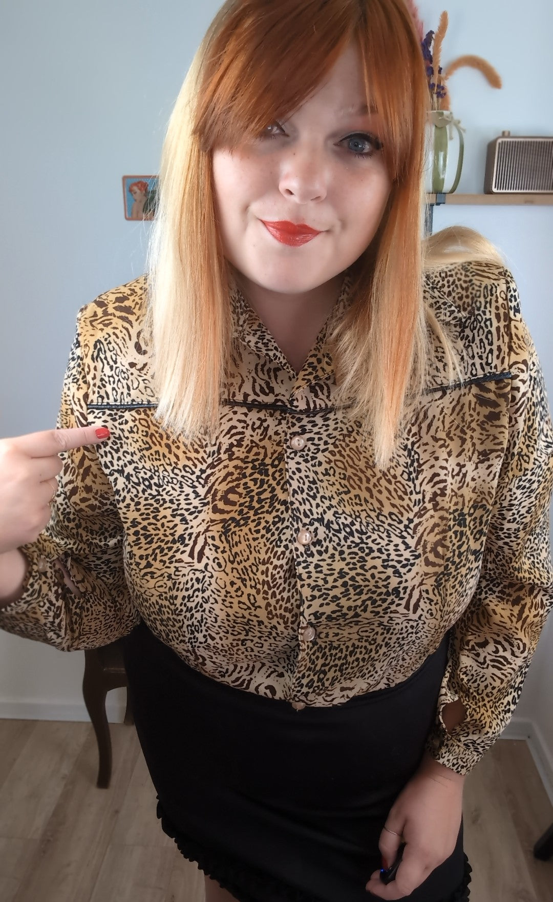 Chemise vintage années 90 imprimé animal chic léopard - Taille 42/44