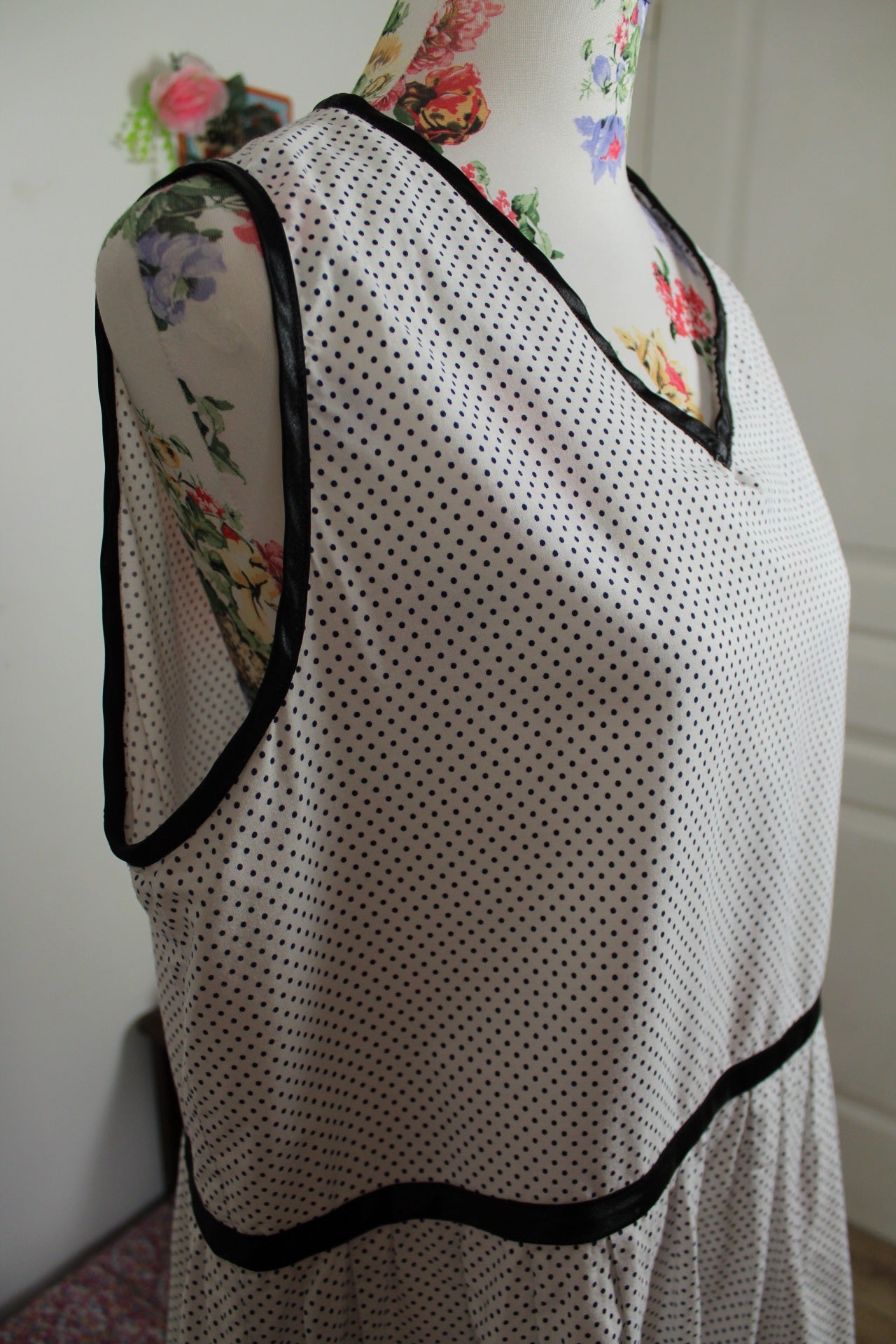 🌸🍒Robe courte/tunique vintage 90's à pois - dentelle en coton + Taille 42/44🍒🌸