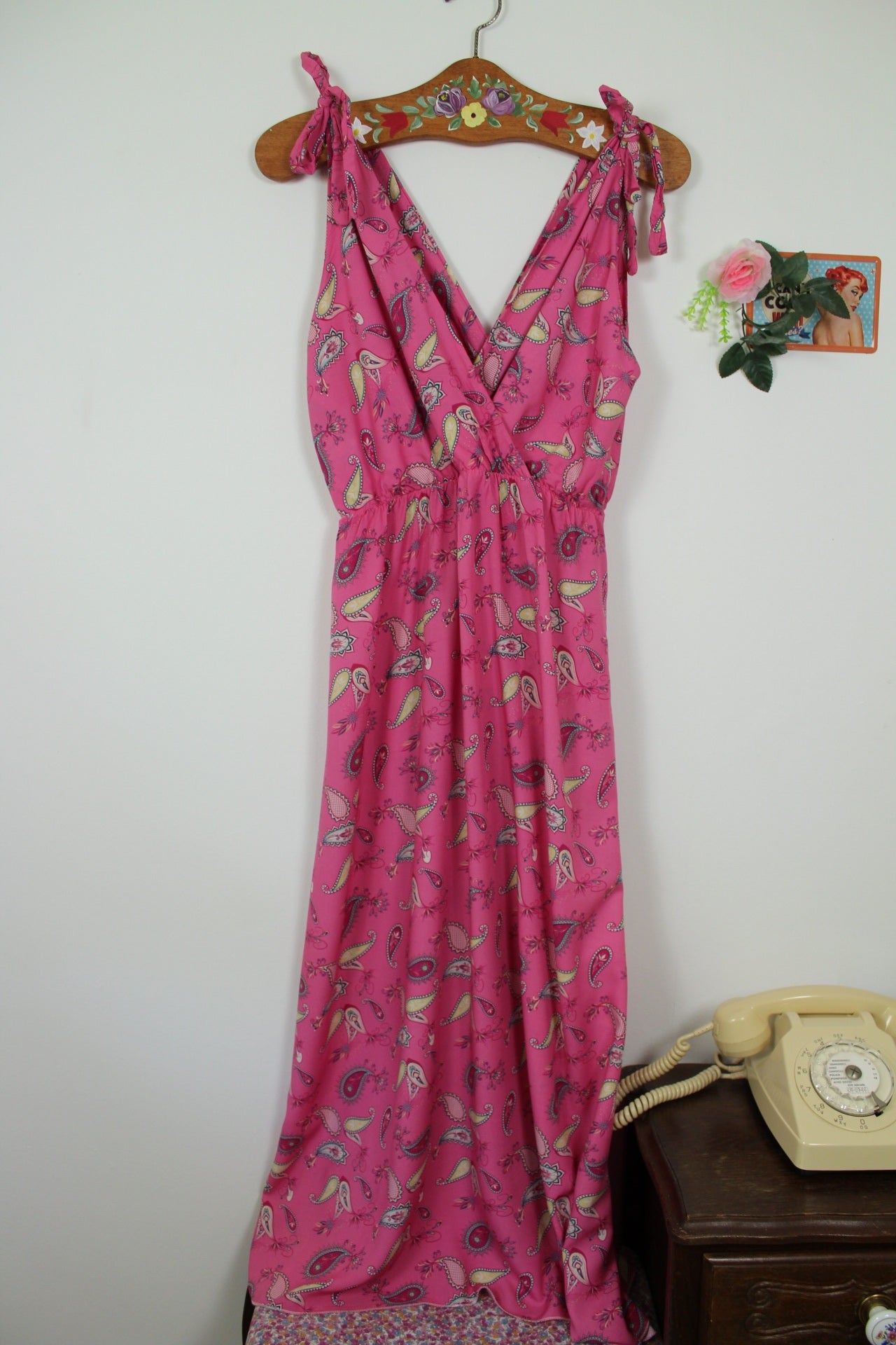 🌸🍒Robe longue d'été rose pep's motifs paisley - made in Italy - Taille 40🍒🌸