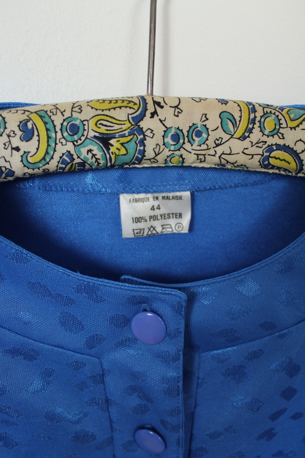 🌸Blouse vintage 80's bleu vif - motifs satinés léopard🍒