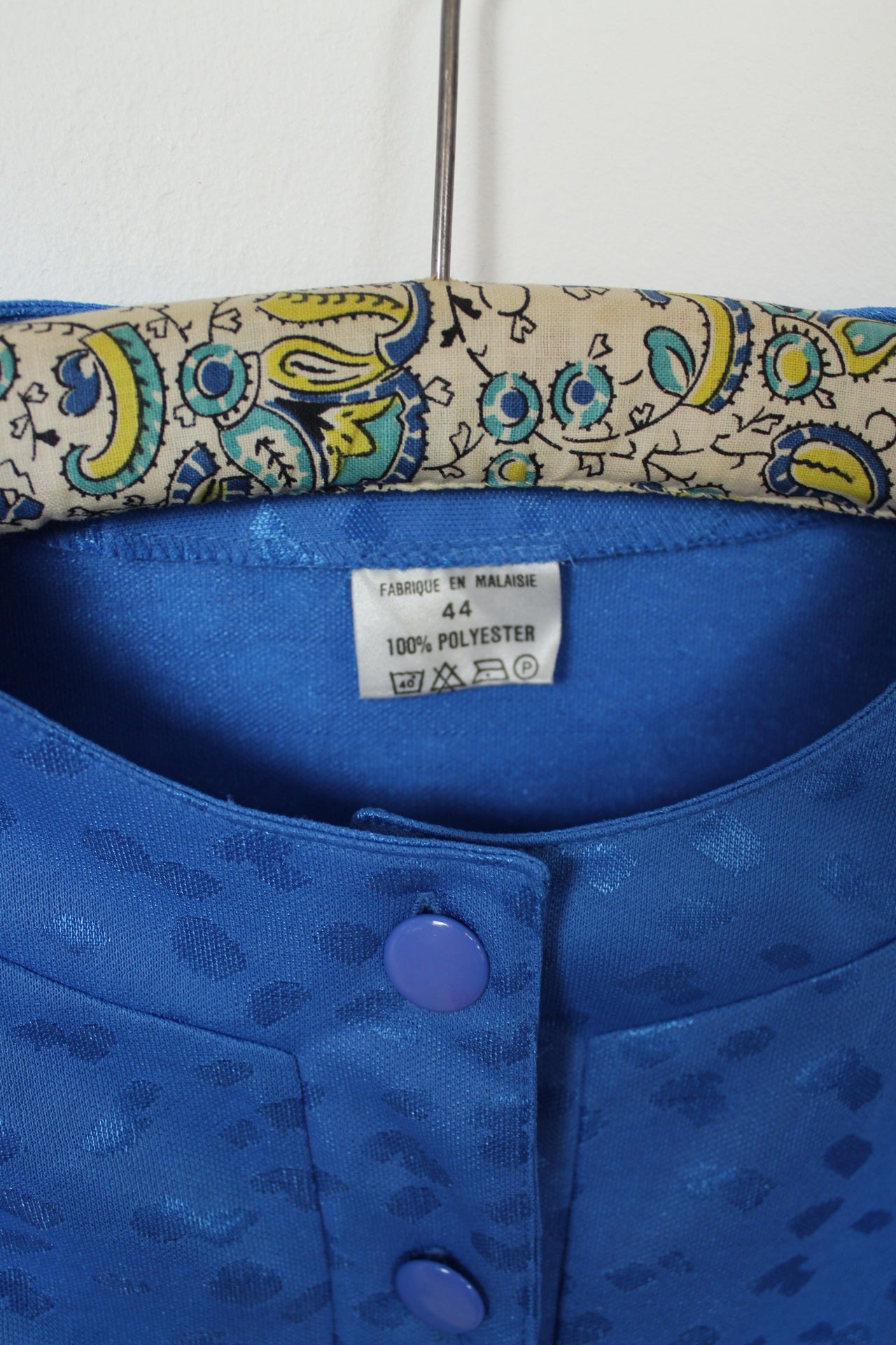 🌸Blouse vintage 80's bleu vif - motifs satinés léopard🍒