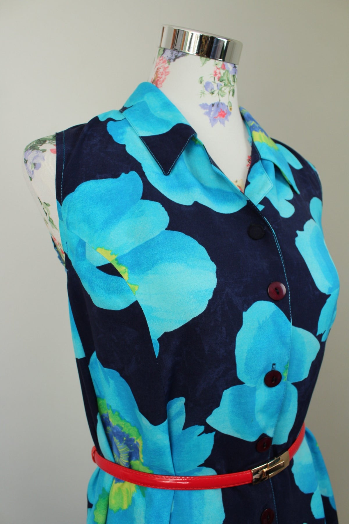 🌸🍒Robe chemise vintage années 90 fleurs XXL bleu ciel pep's - Taille 36🍒🌸