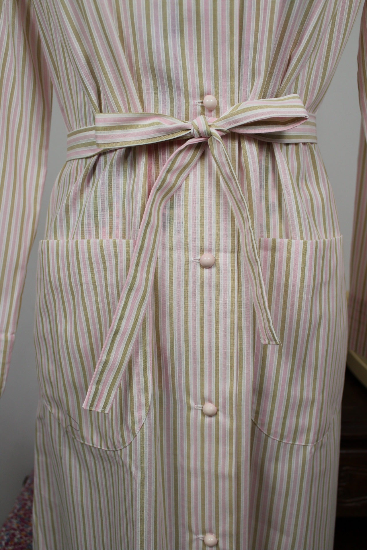 🌸🍒Robe d'intérieur vintage 70's cocooning rayée Magaline - Taille 38 🍒🌸
