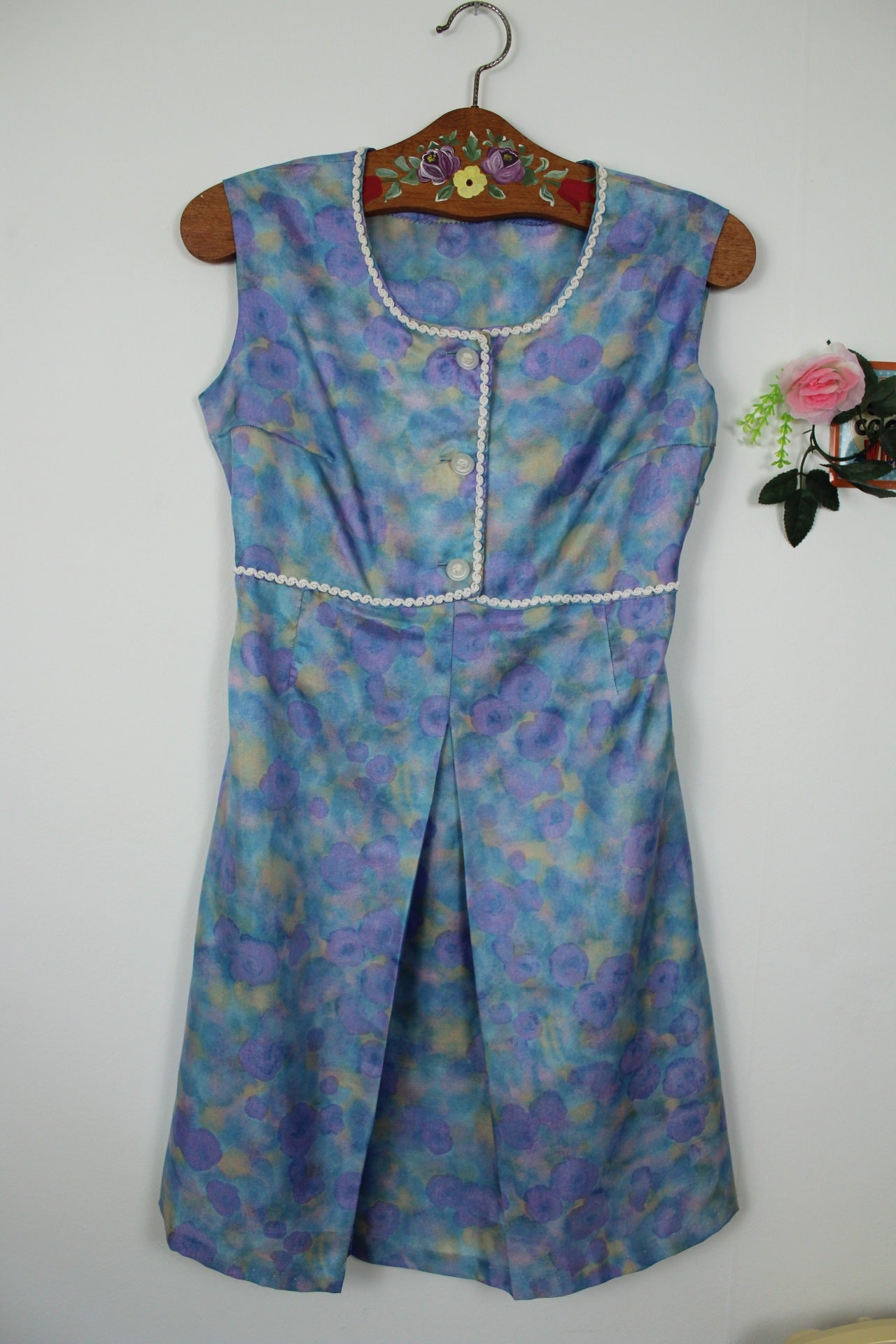 🌸🍒Robe vintage 60's fleurie aquarelle satinée - Taille 36🍒🌸